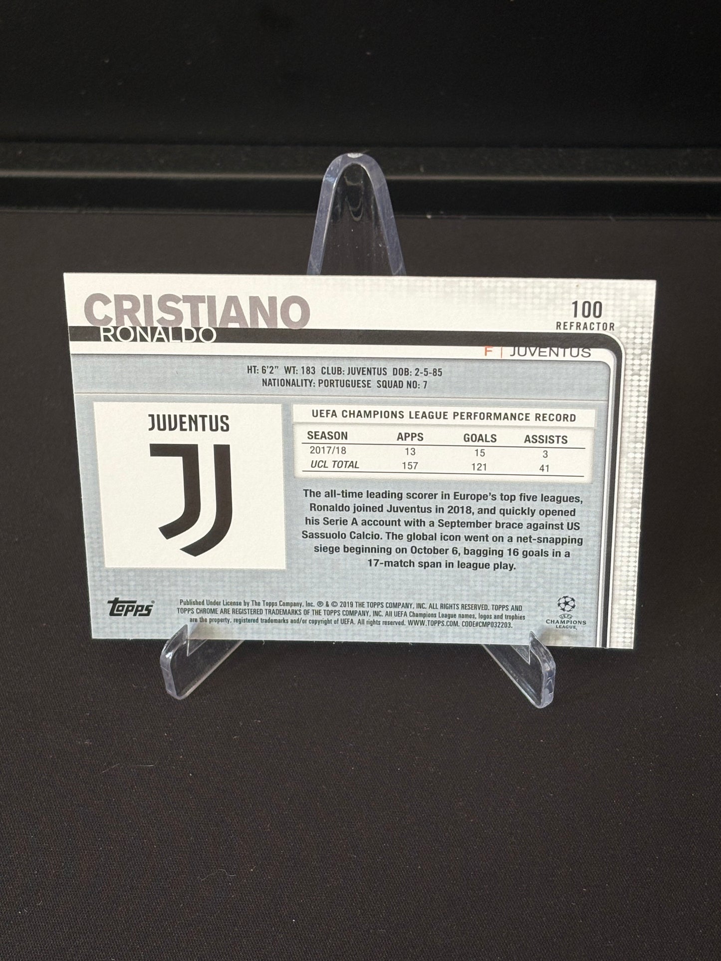 Cristiano Ronaldo Topps Chrome 2019 "Refractor" Juventus