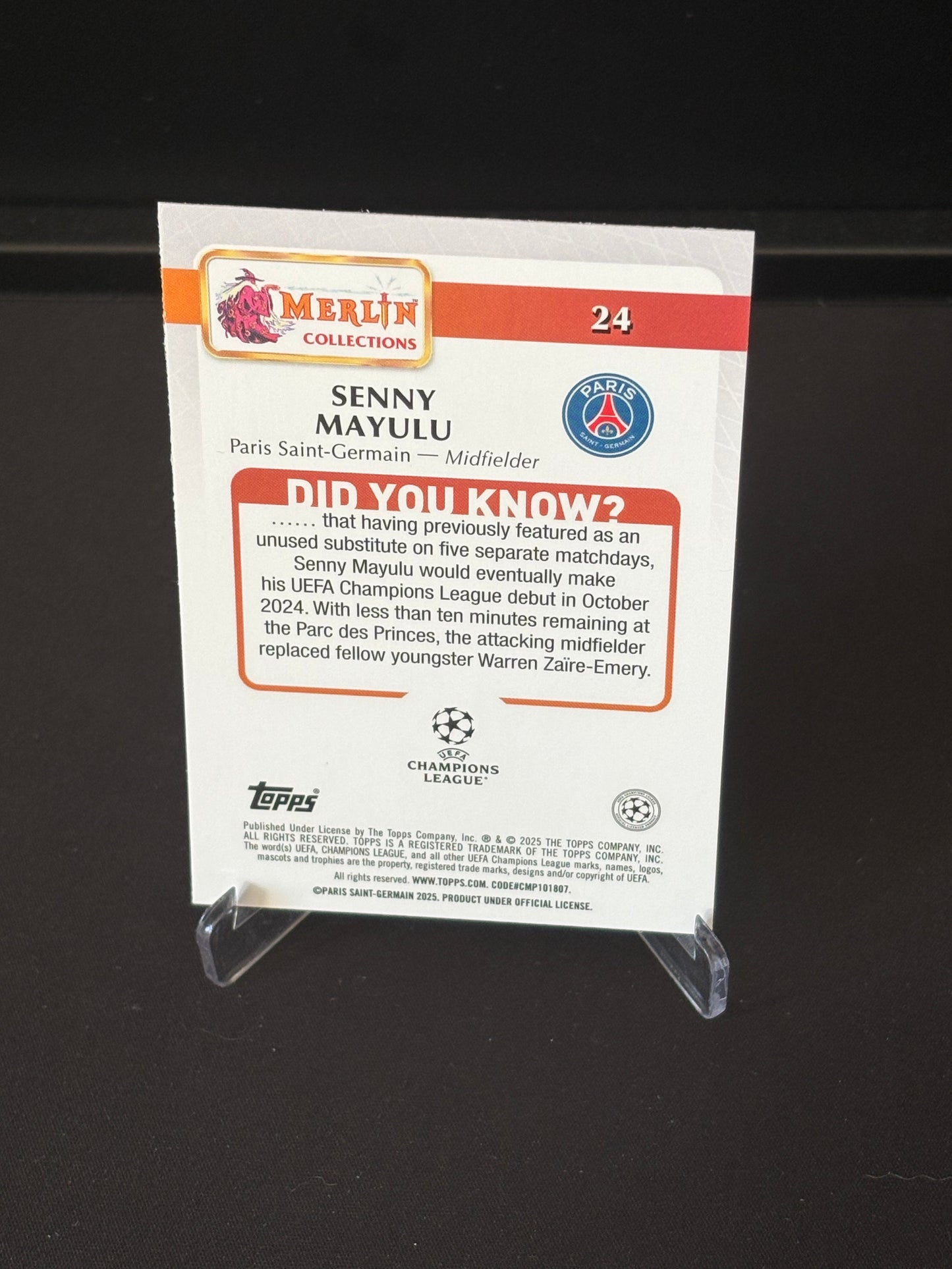 Senny Mayulu RC Topps Merlin "Mini Diamonds" PSG