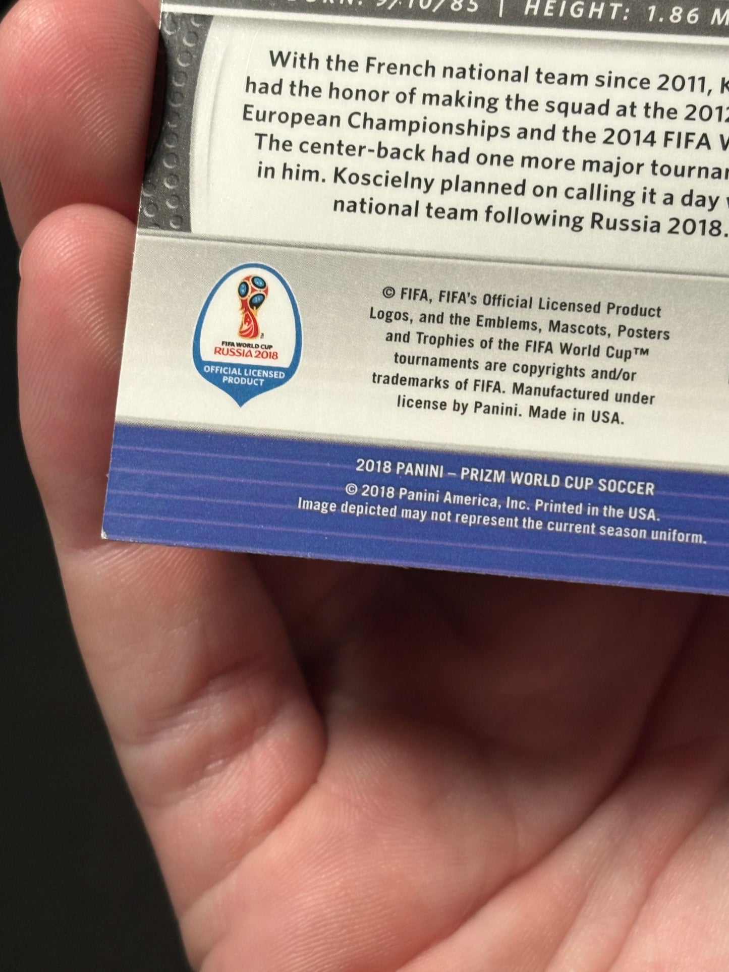 Laurent Koscielny Panini Prizm World Cup 2018 "Prizm" France