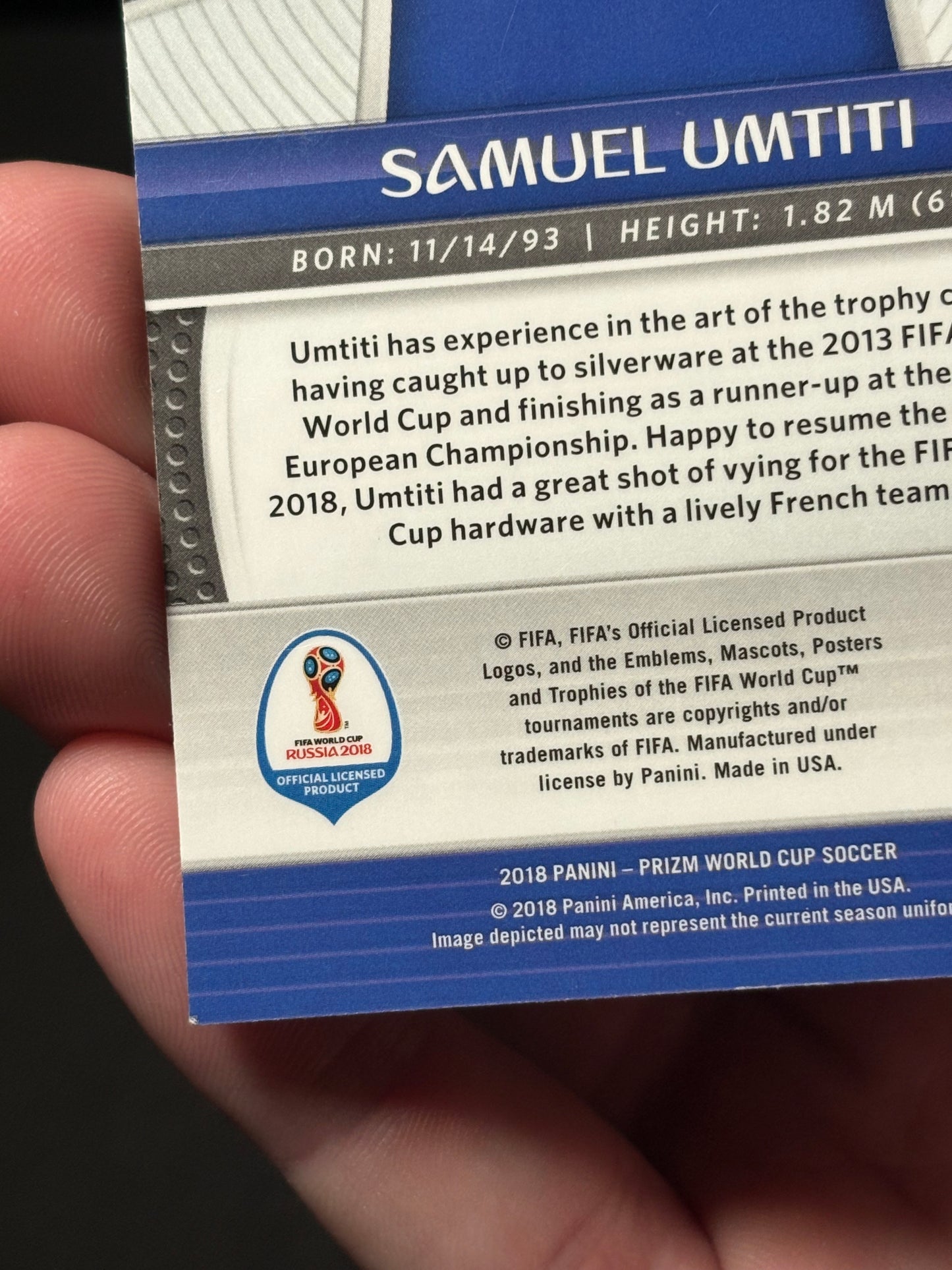 Samuel Umtiti Panini Prizm World Cup 2018 "Black and Gold" France