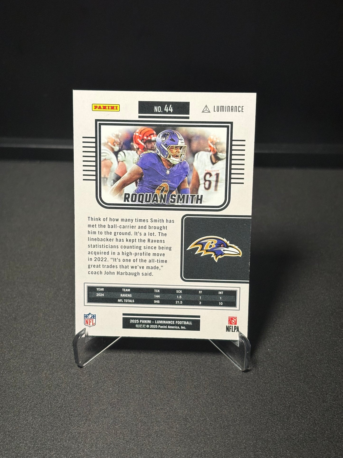 Roquan Smith Panini Luminance "Yellow /299" Baltimore Ravens