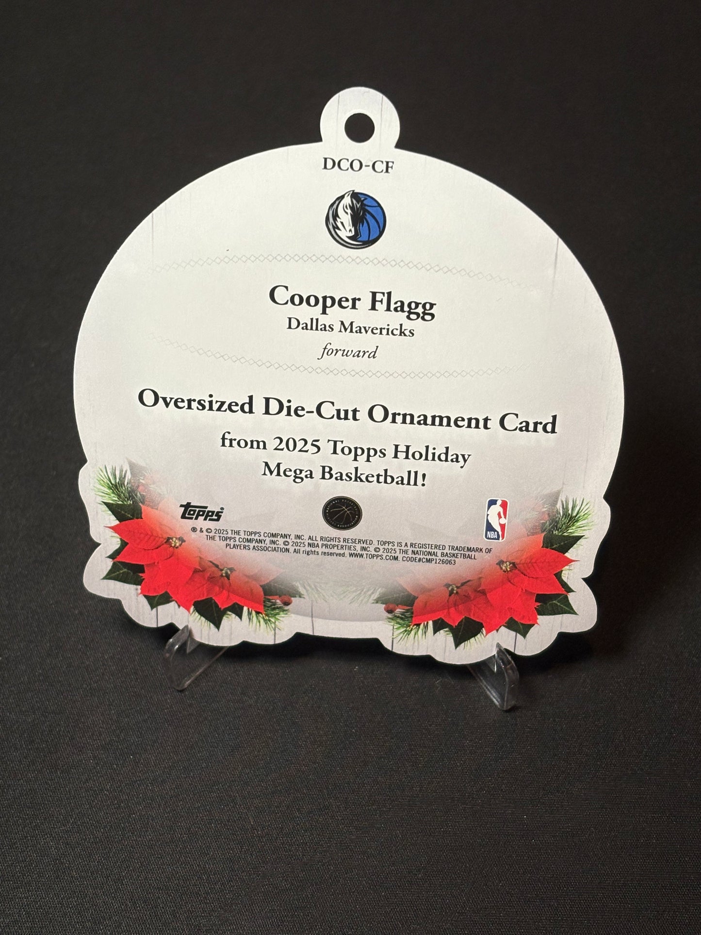 Cooper Flag RC Topps Flagship Holiday 2025 "Oversized Die Cut Ornament Card" Dallas Mavericks