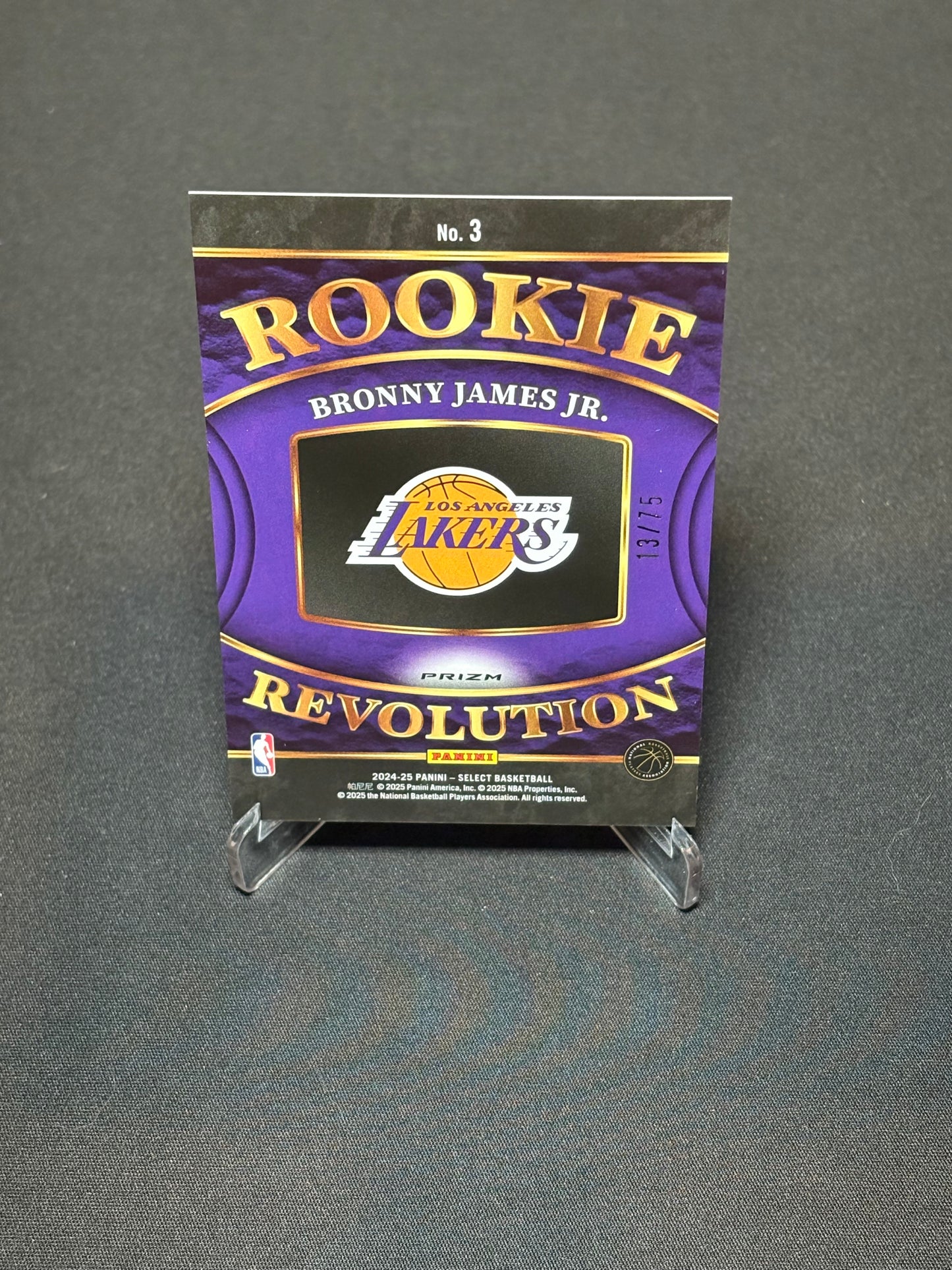 Bronny James Jr. RC Panini Select 2024 "Rookie Revolution Purple Craked /75" L.A Lakers