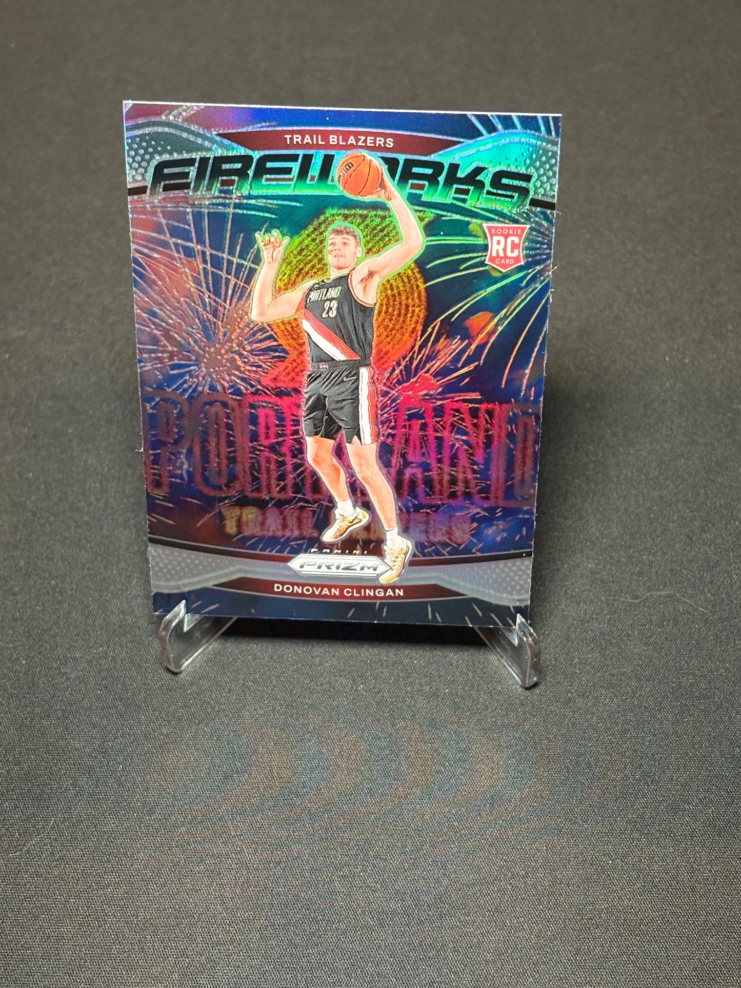 Donovan Clingan RC Panini Prizm 2024 "Fireworks Prizm" Portland Trail Blazers