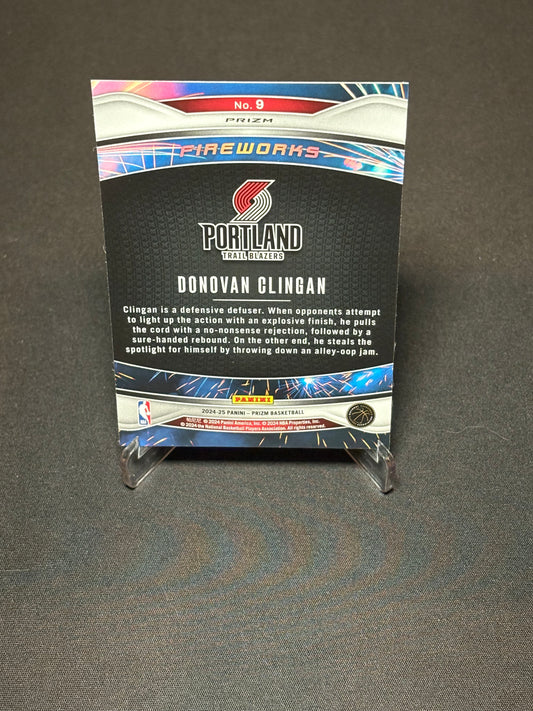 Donovan Clingan RC Panini Prizm 2024 "Fireworks Prizm" Portland Trail Blazers