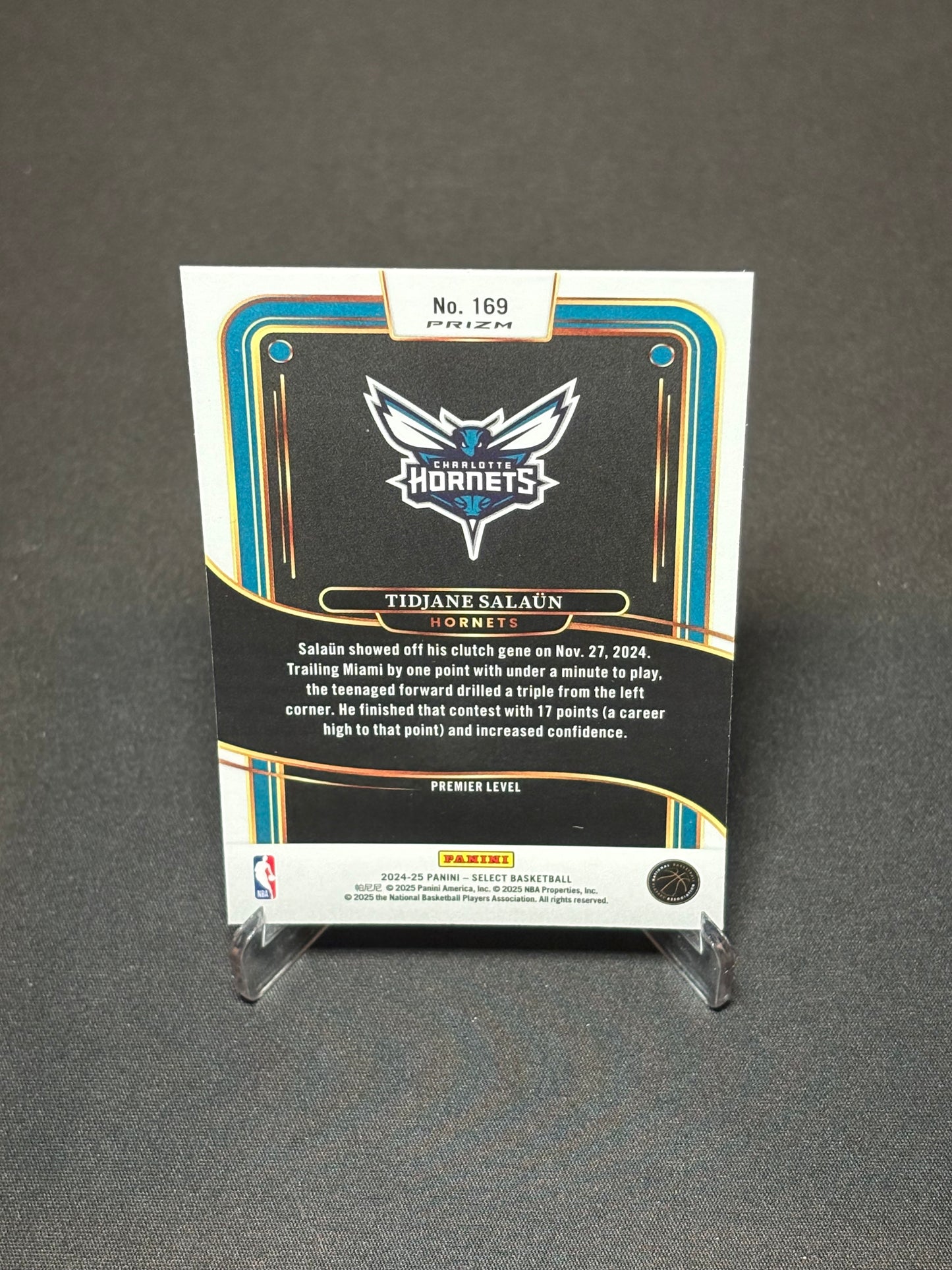 Tidjane Salaun RC Panini Select 2024 "Tri Colors Premier Level" Charlotte Hornets