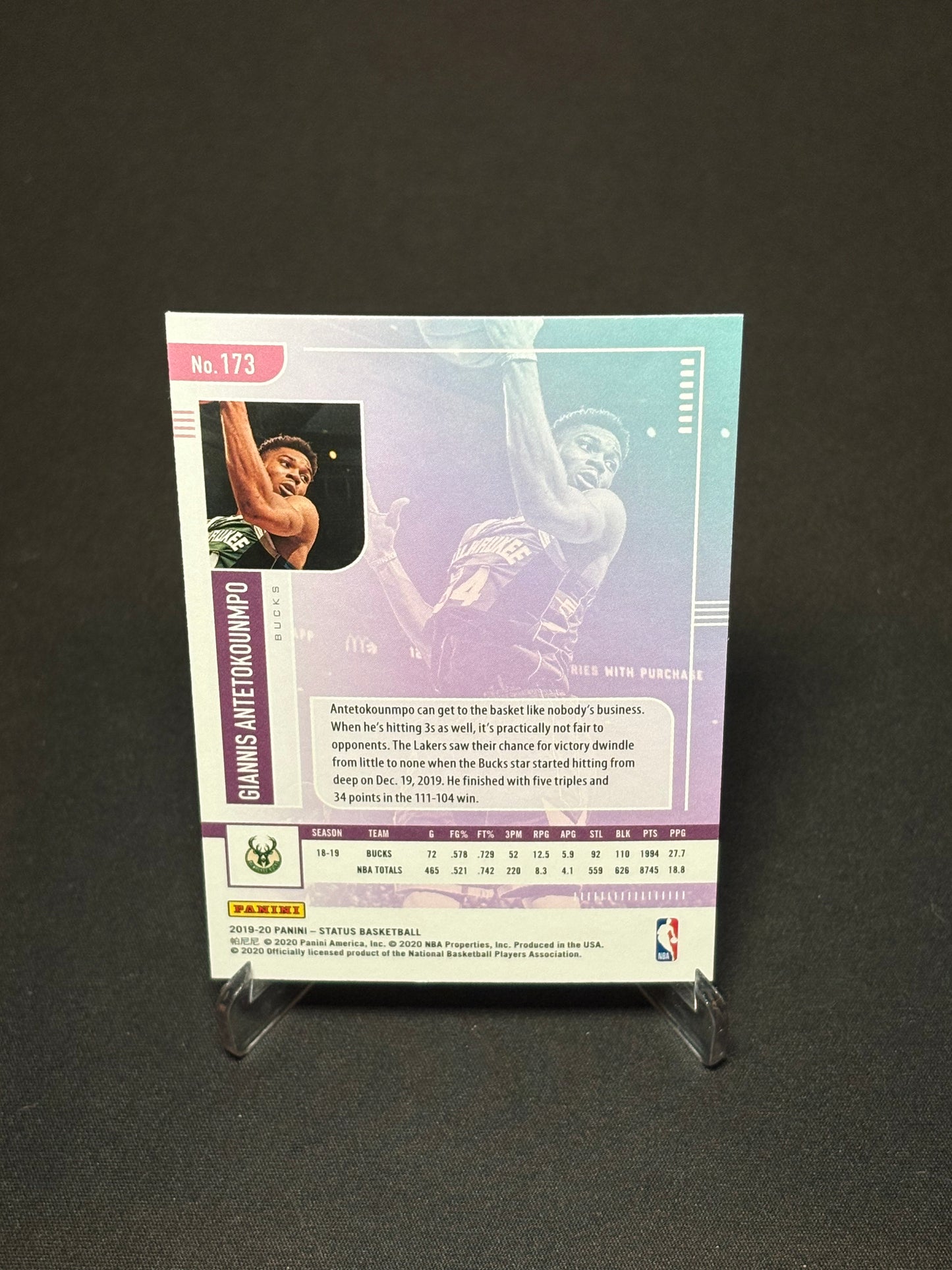 Giannis Antetokounmpo Panini Status 2019-20 "Base" Milwaukee Bucks