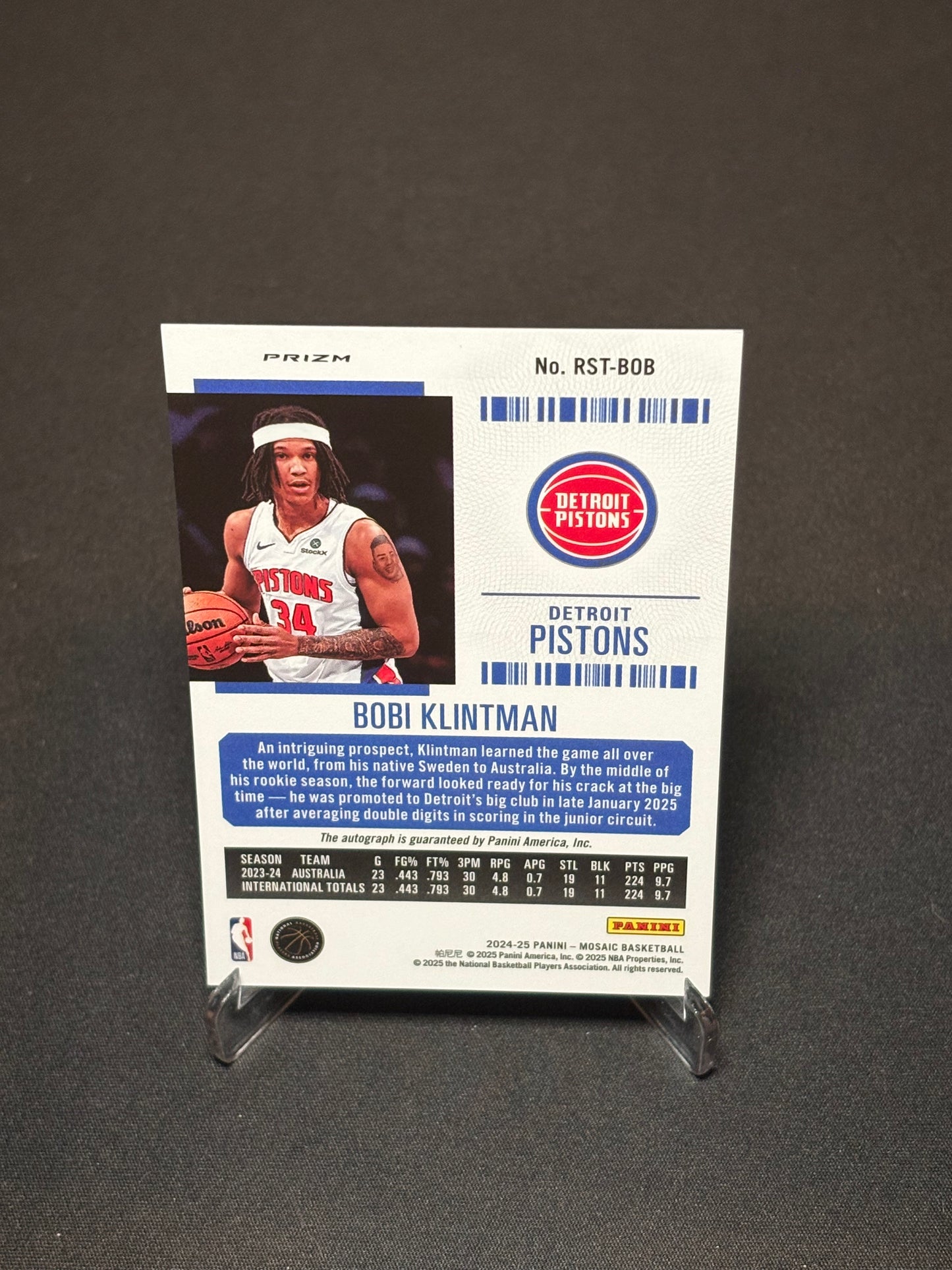 Bobi Klintman RC Panini Mosaic 2024 "Auto Season Ticket" Detroit Pistons