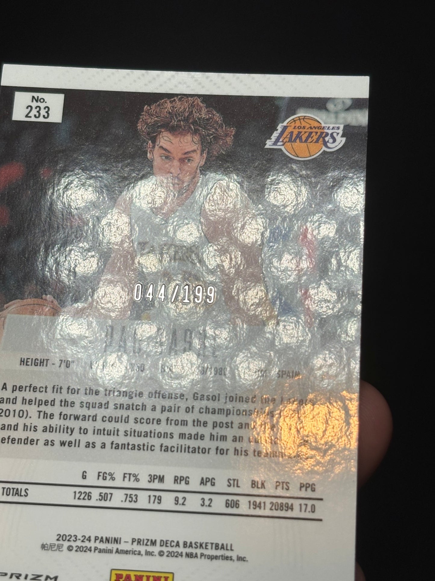 Pau Gasol Panini Prizm Deca "Red Prizm /199" L.A Lakers