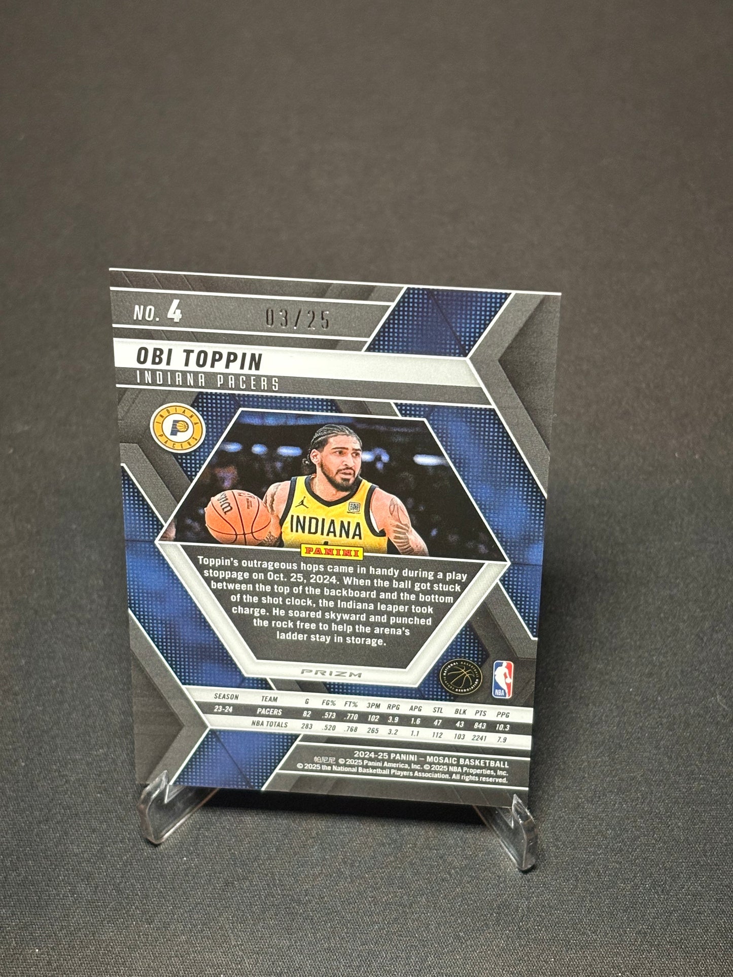 Obi Toppin Panini Mosaic 2024 "Spectris Blue FOTL /25" Indiana Pacers