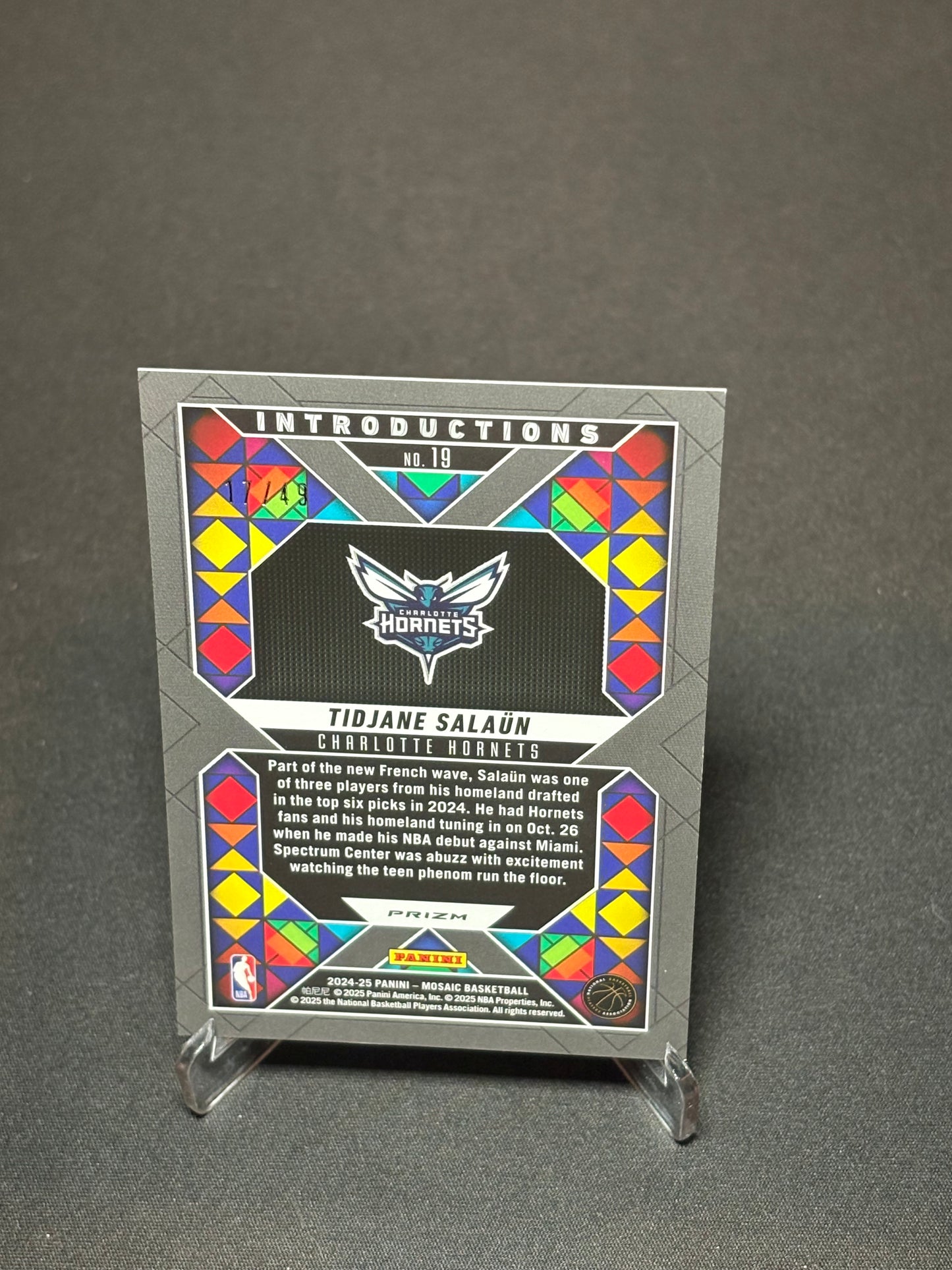 Tidjane Salaun RC Panini Mosaic2024 "Introduction /49" Charlotte Hornets