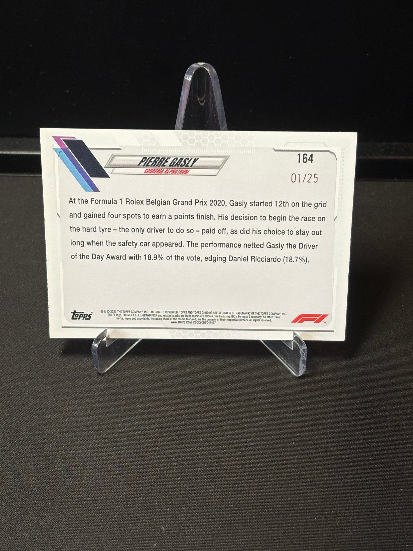 Pierre Gasly Topps Chrome F1 2021 "Driver of the Day 01/25"