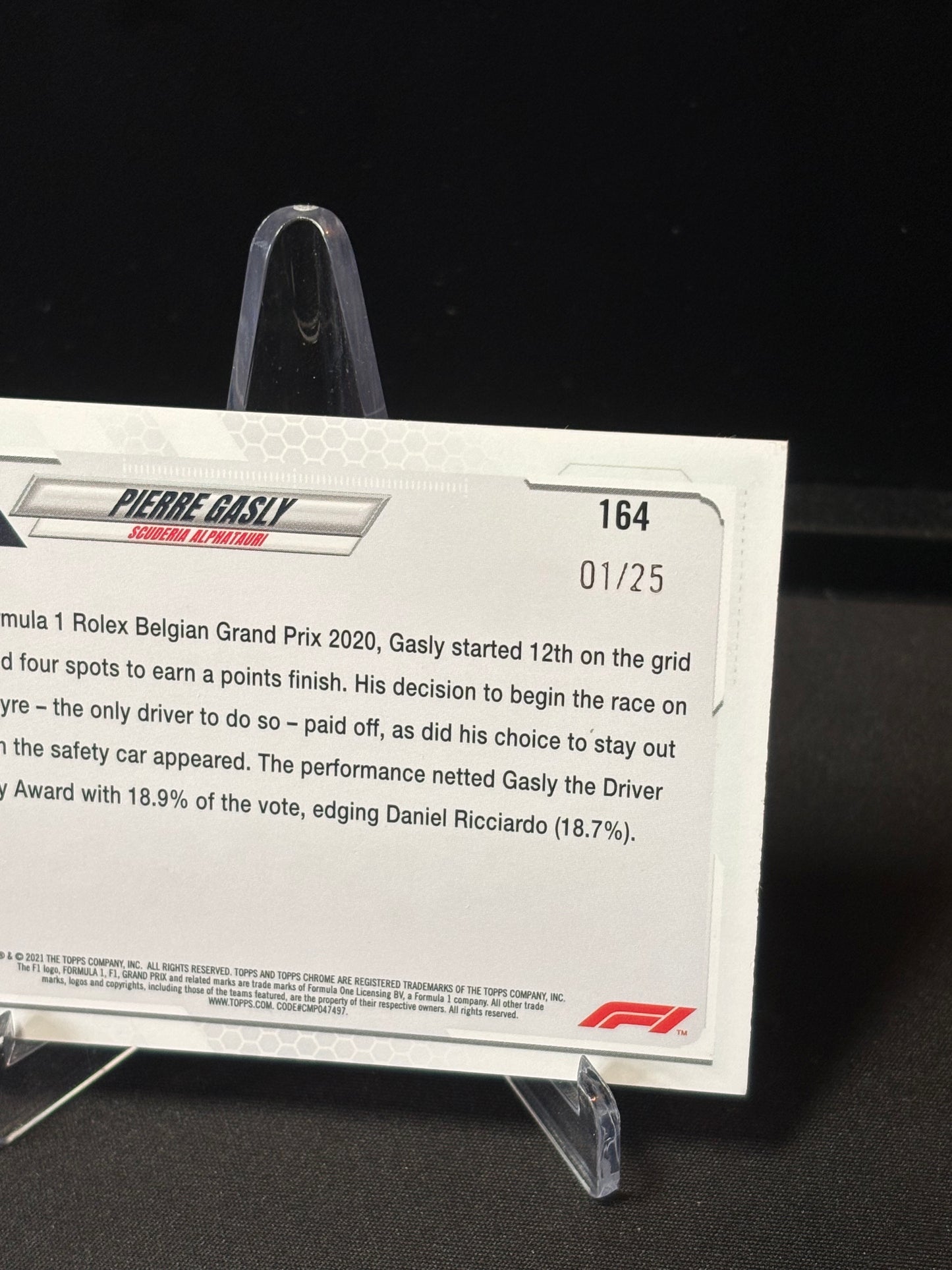 Pierre Gasly Topps Chrome F1 2021 "Driver of the Day 01/25"