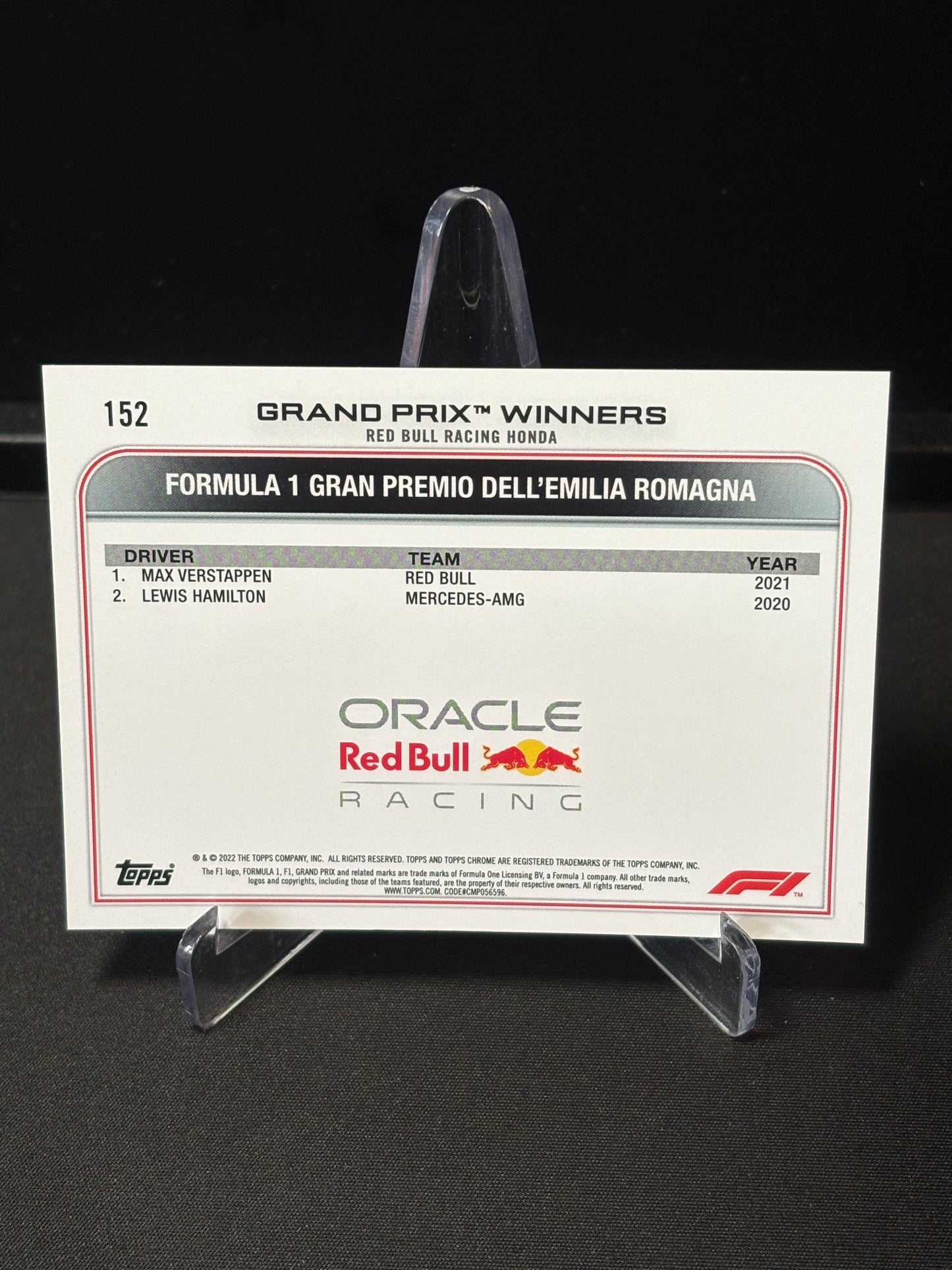 Max Verstappen Topps Chrome F1 2022 "GP Winner #152"