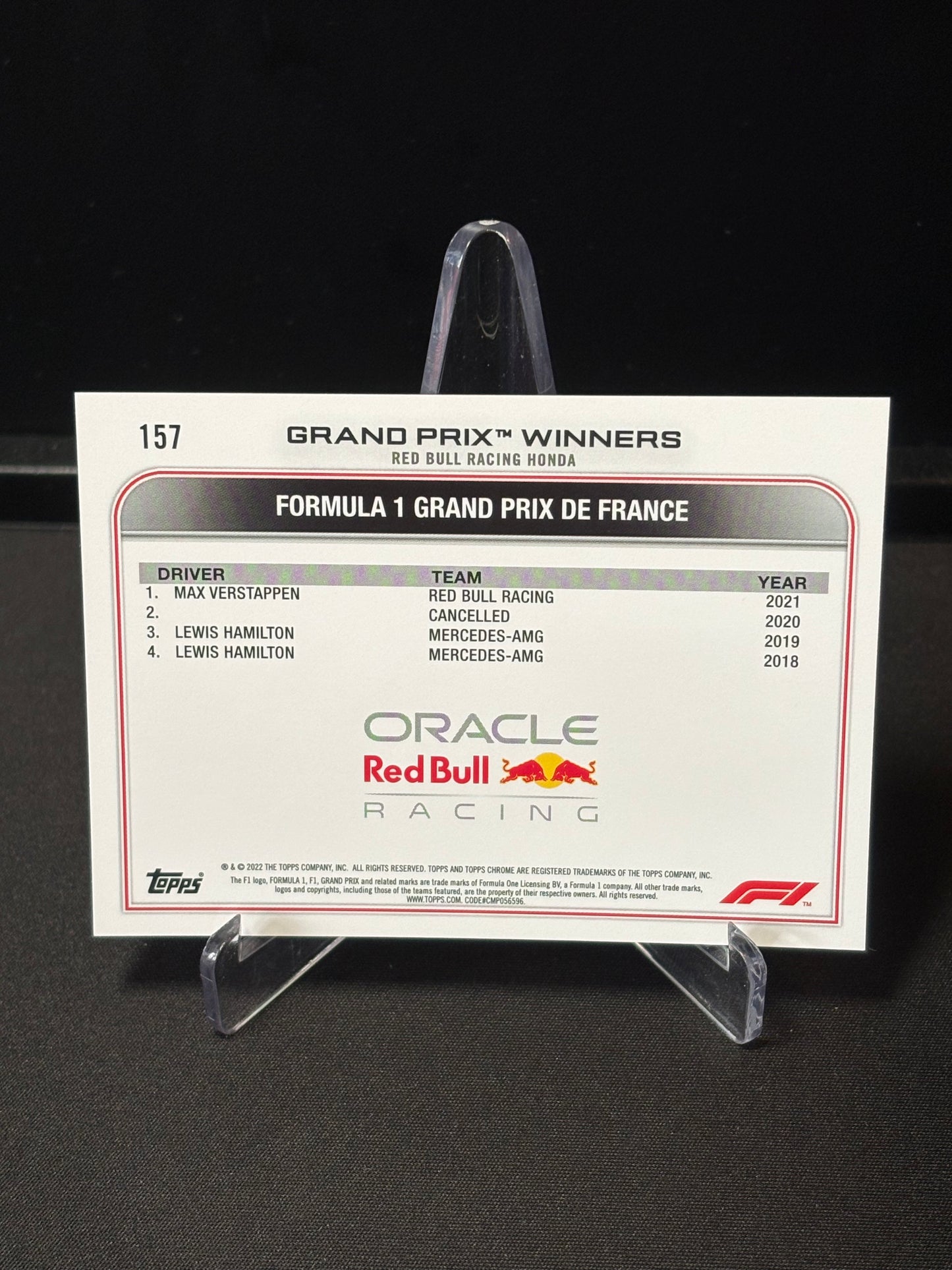Max Verstappen Topps Chrome F1 2022 "GP Winner #157"