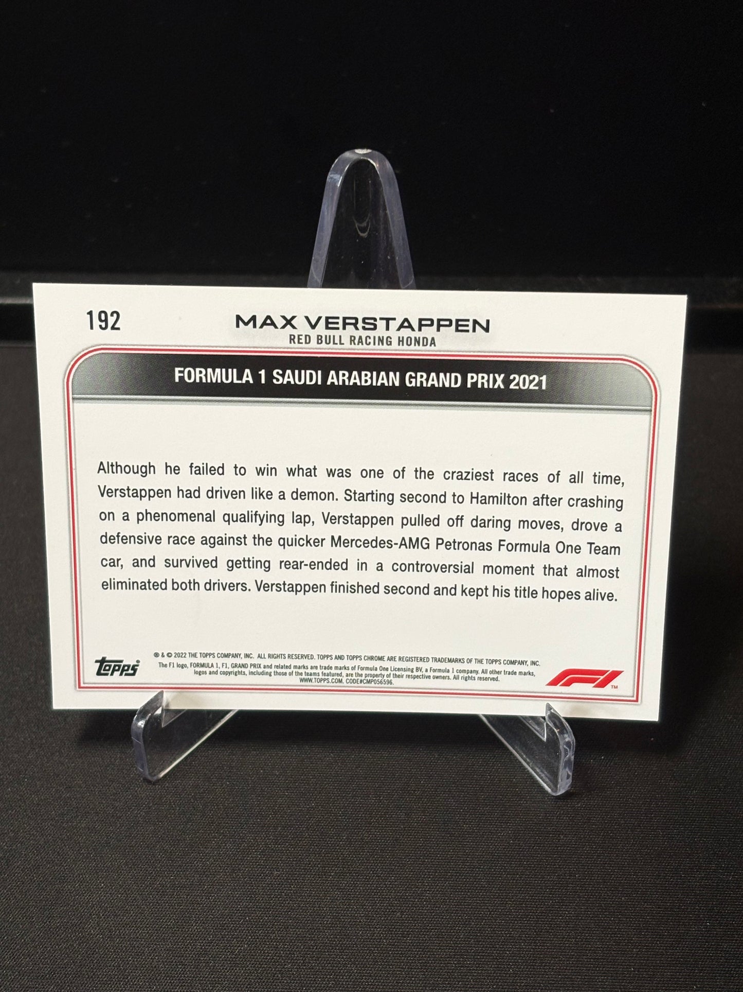 Max Verstappen Topps Chrome F1 2022 "Driver of the Day #192"