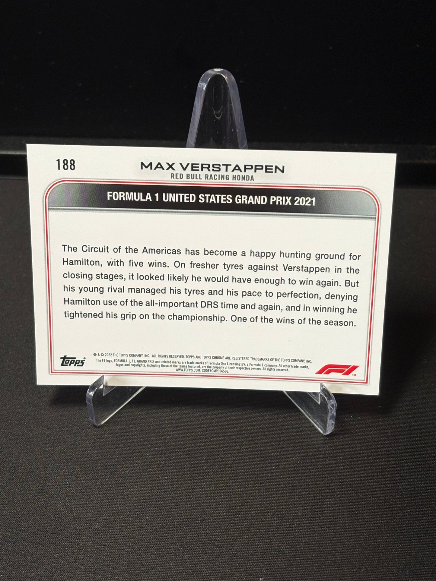 Max Verstappen Topps Chrome F1 2022 "Driver of the Day #188"