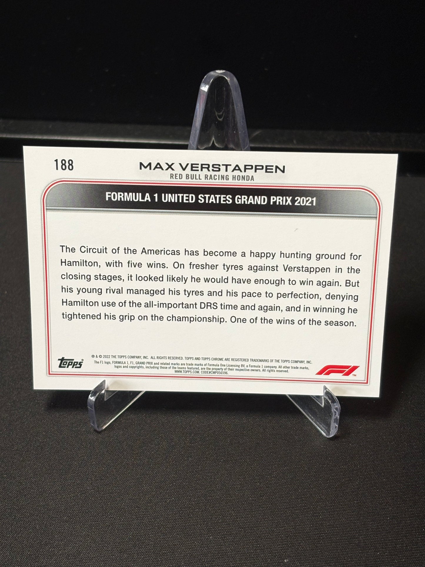 Max Verstappen Topps Chrome 2022 "Driver of the Day Checker Flag"