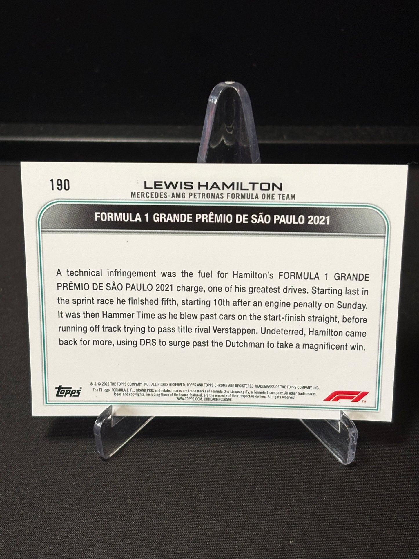 Lewis Hamilton Topps Chrome F1 2022 "Driver of the Day #190"