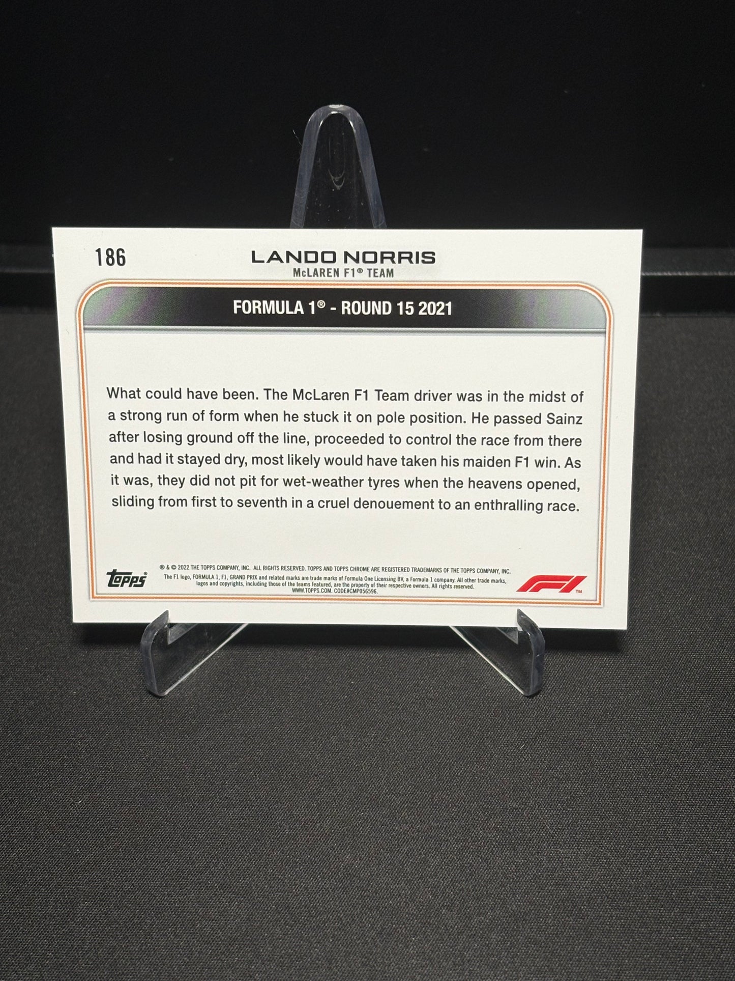 Lando Norris Topps Chrome F1 2022 "Ray Wave Driver of the Day #186"