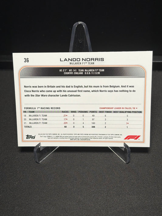 Lando Norris Topps Chrome F1 2022 "Checker Flag #36"