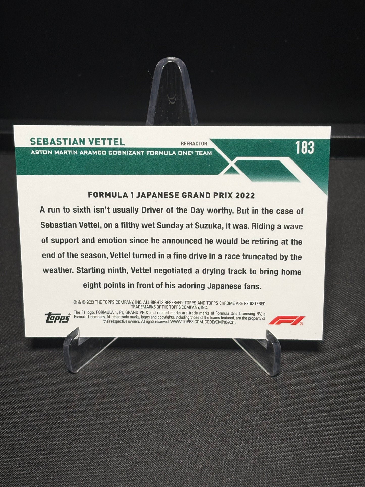 Sebastian Vettel Topps Chrome F1 2023 "Refractor Driver of the Day #183"