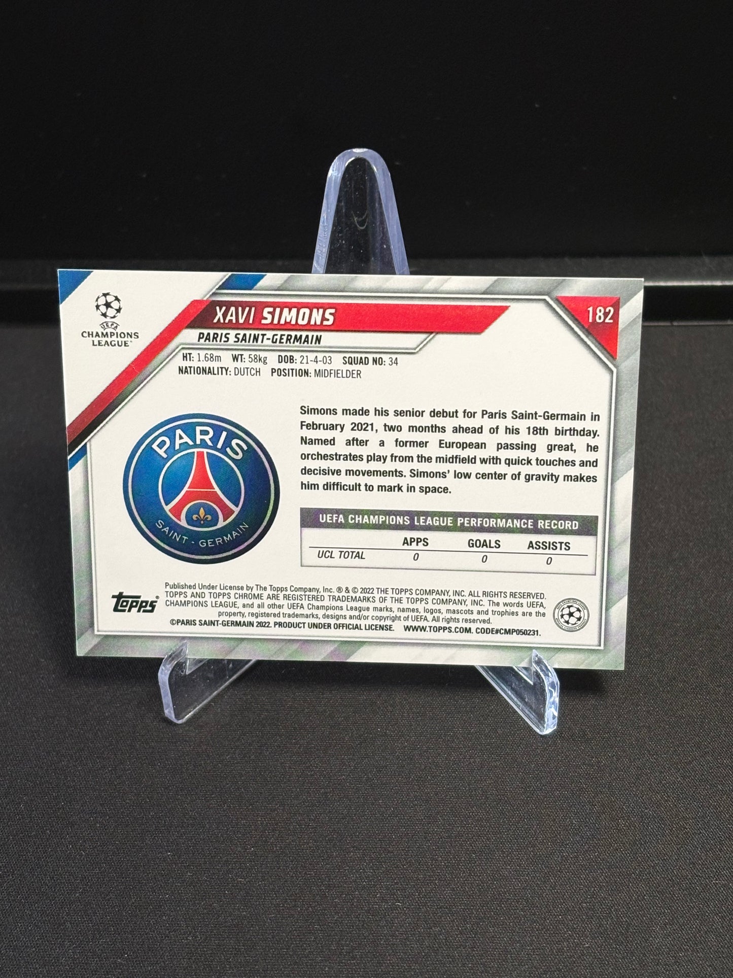 Xavi Simons Topps Chrome 2021-22 "Base" PSG