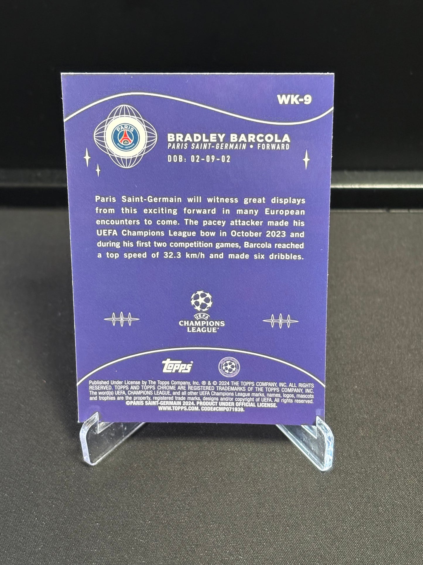 Bradley Barcola RC Topps Chrome 2023-24 "Wonderkids" PSG