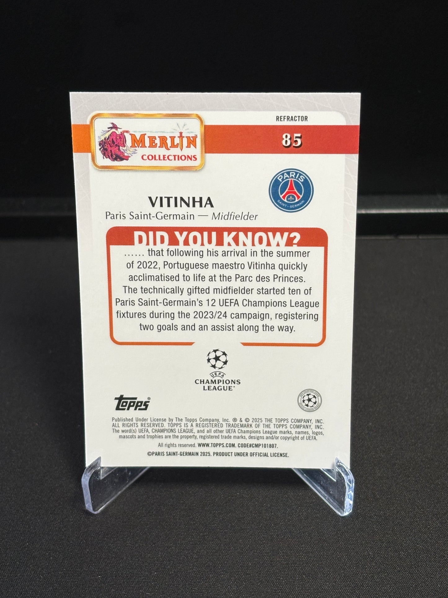 Vitinha Topps Merlin 2025 "Refractor" PSG