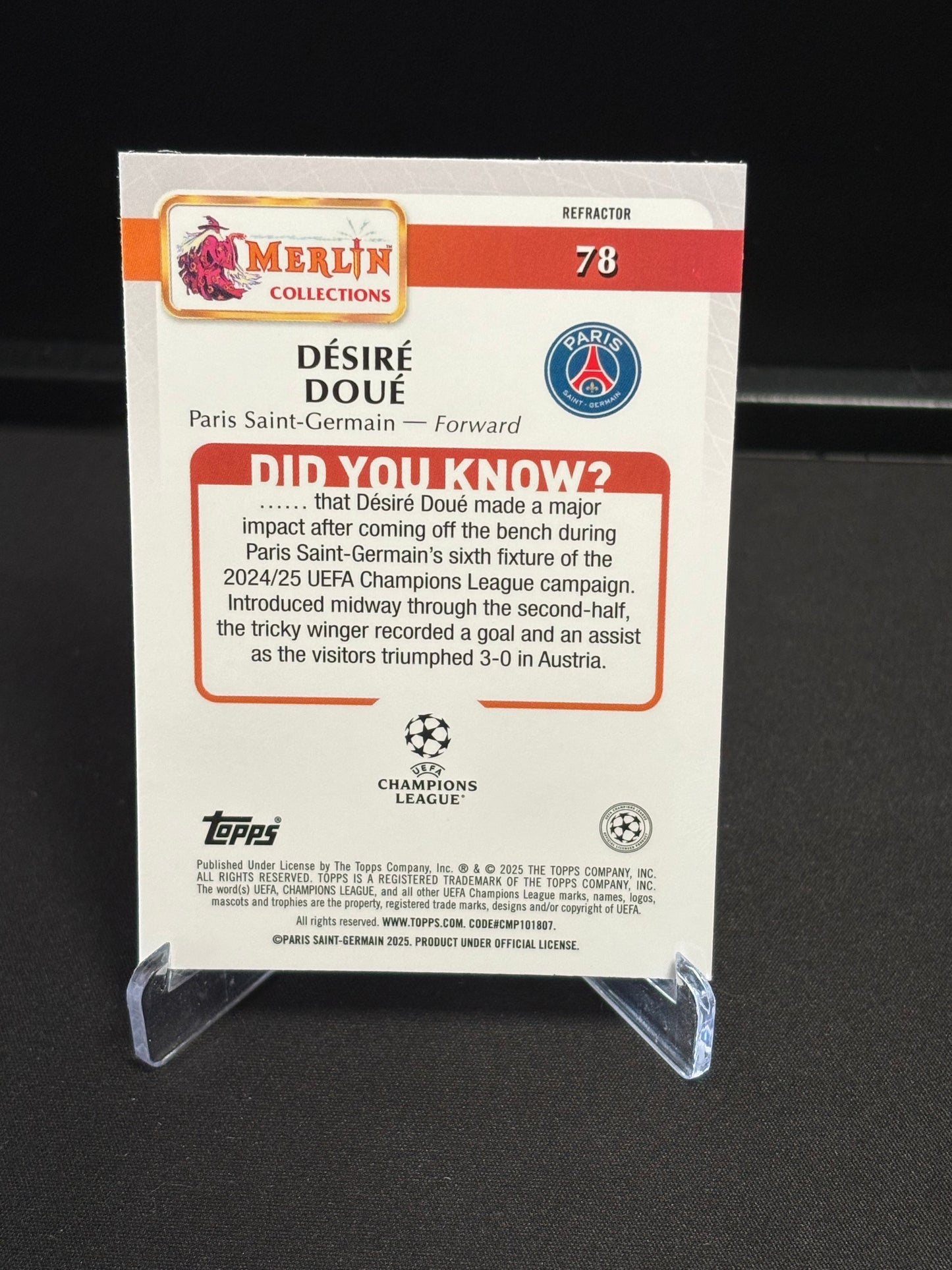 Désiré Doué Topps Merlin 2024 "Refractor" PSG