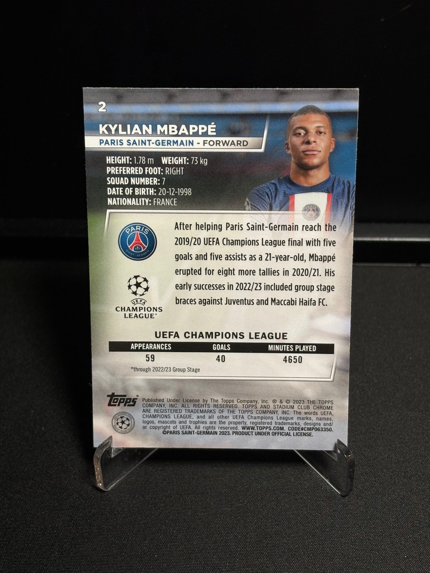 Kylian Mbappé Topps Stadium Club 2022-23 "Base" PSG
