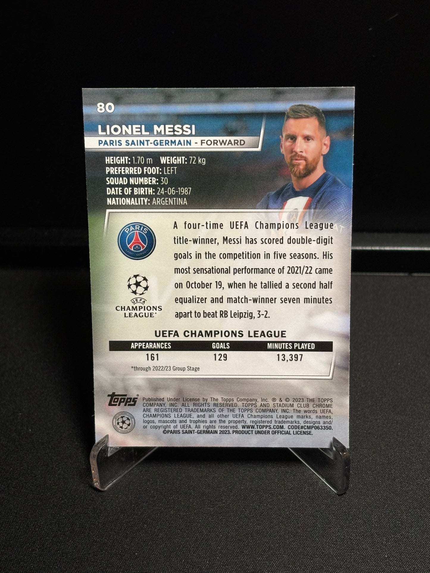 Lionel Messi Topps Stadium Club 2022-23 "Base" PSG