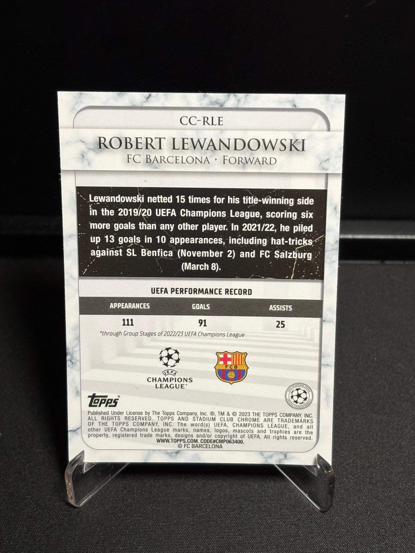 Robert Lewandowski Topps Stadium Club 2022-23 "Championship Contributions" Barcelone