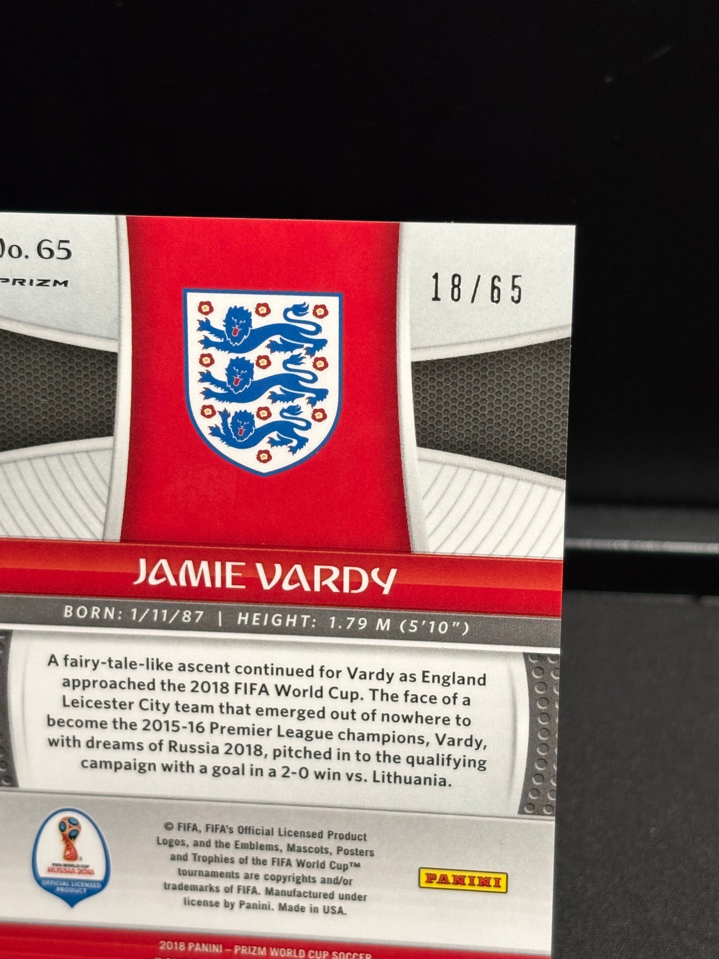 Jamie Vardy Panini World Cup 2018 "Orange Prizm /65" Angleterre