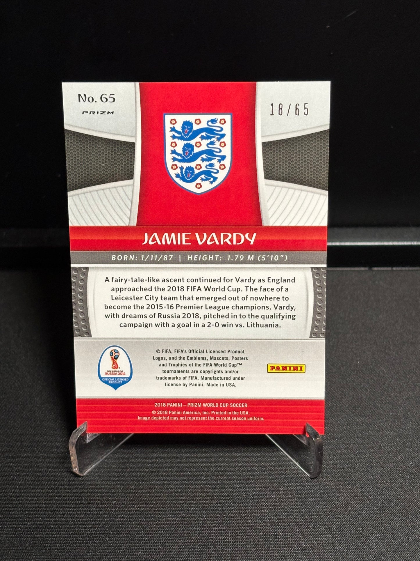 Jamie Vardy Panini World Cup 2018 "Orange Prizm /65" Angleterre