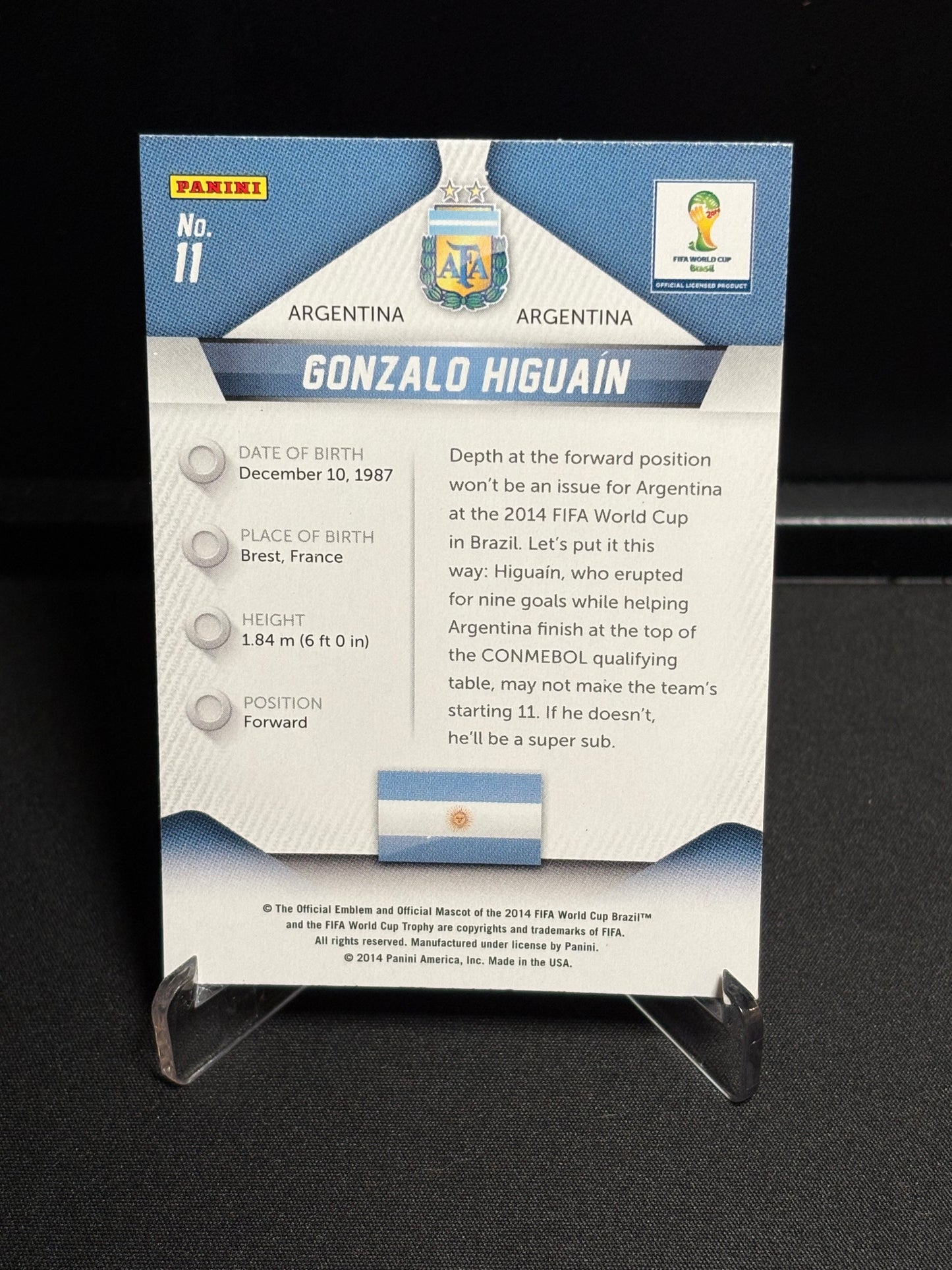 Gonzalo Higuain Panini Prizm World Cup 2014 "Base" Argentine