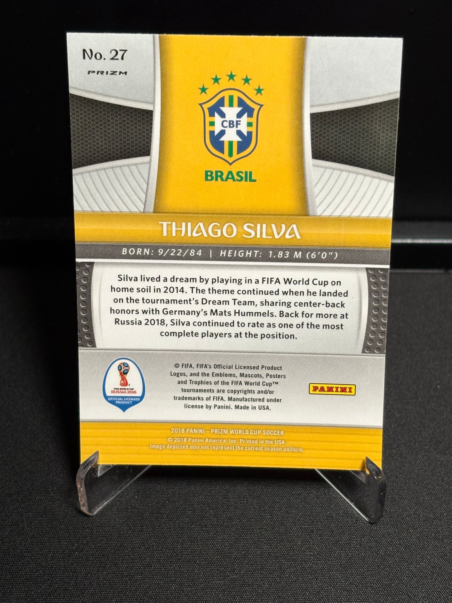 Thiago Silva Panini Prizm World Cup 2018 "Prizm" Brésil