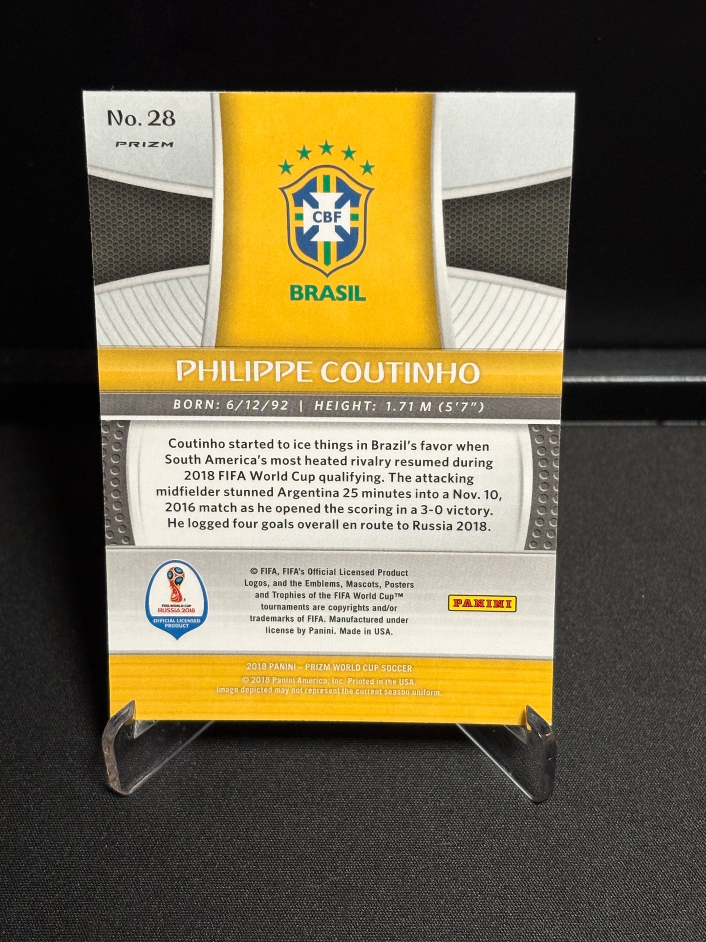 Philippe Coutinho Panini Prizm World Cup 2018 "Prizm" Brésil