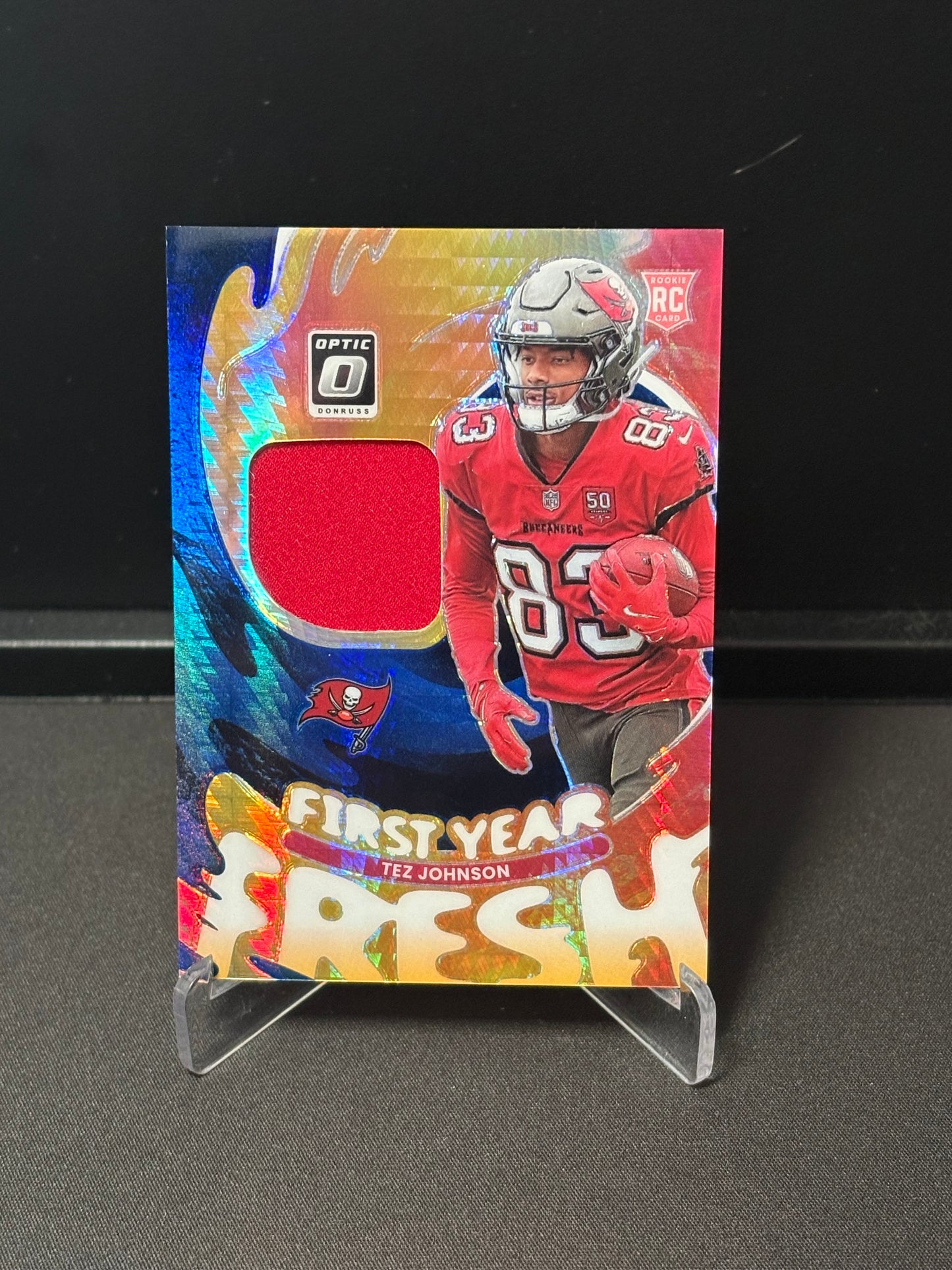 Tez Johnson RC Panini Donrus Optic 2025 "First Year Fresh" Tampa Bay Buccaneers