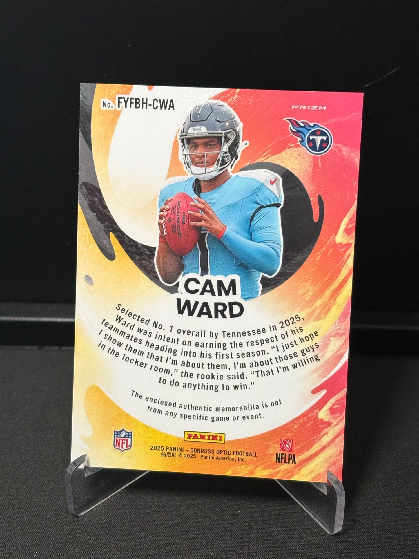 Cam Ward RC Panini Donrus Optic 2025 "First Year Fresh" Tennessee Titans