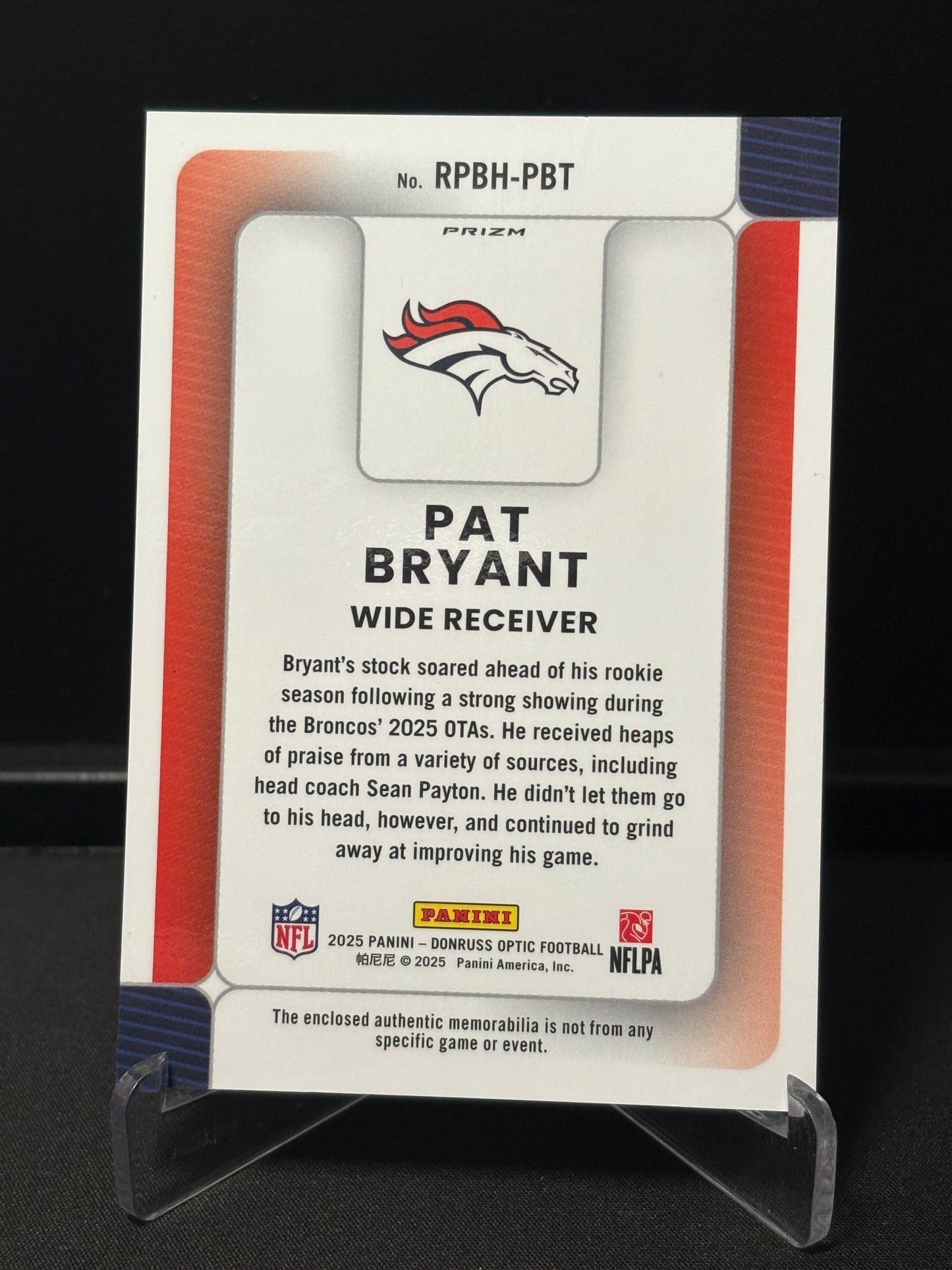 Pat Bryant RC Panini Donruss Optic 2025 "Rookie Phenom" Denver Broncos