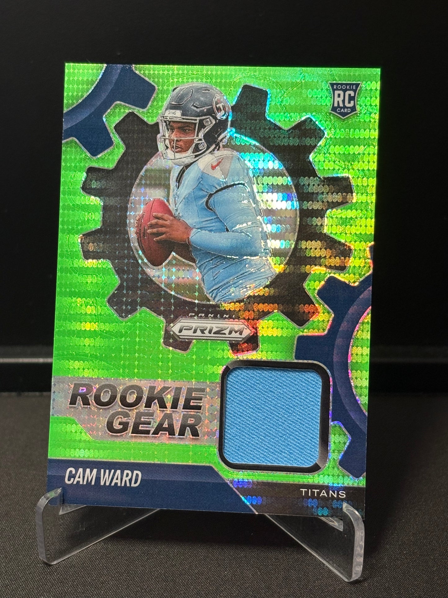 Cam Ward RC Panini Prizm 2025 "Rookie Gear Green Neon Pulsar" Tennessee Titans