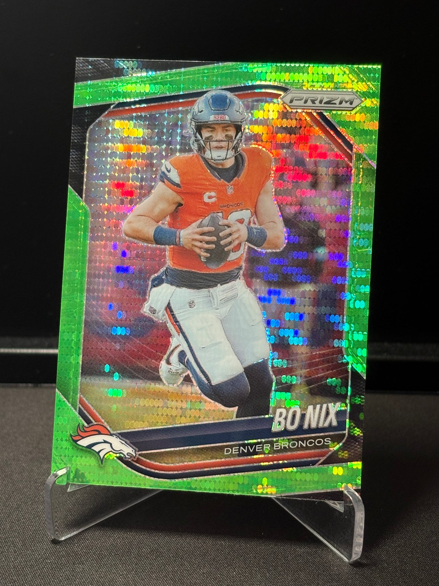 Bo Nix Panini Prizm 2025 "Green Neon Pulsar" Denver Broncos