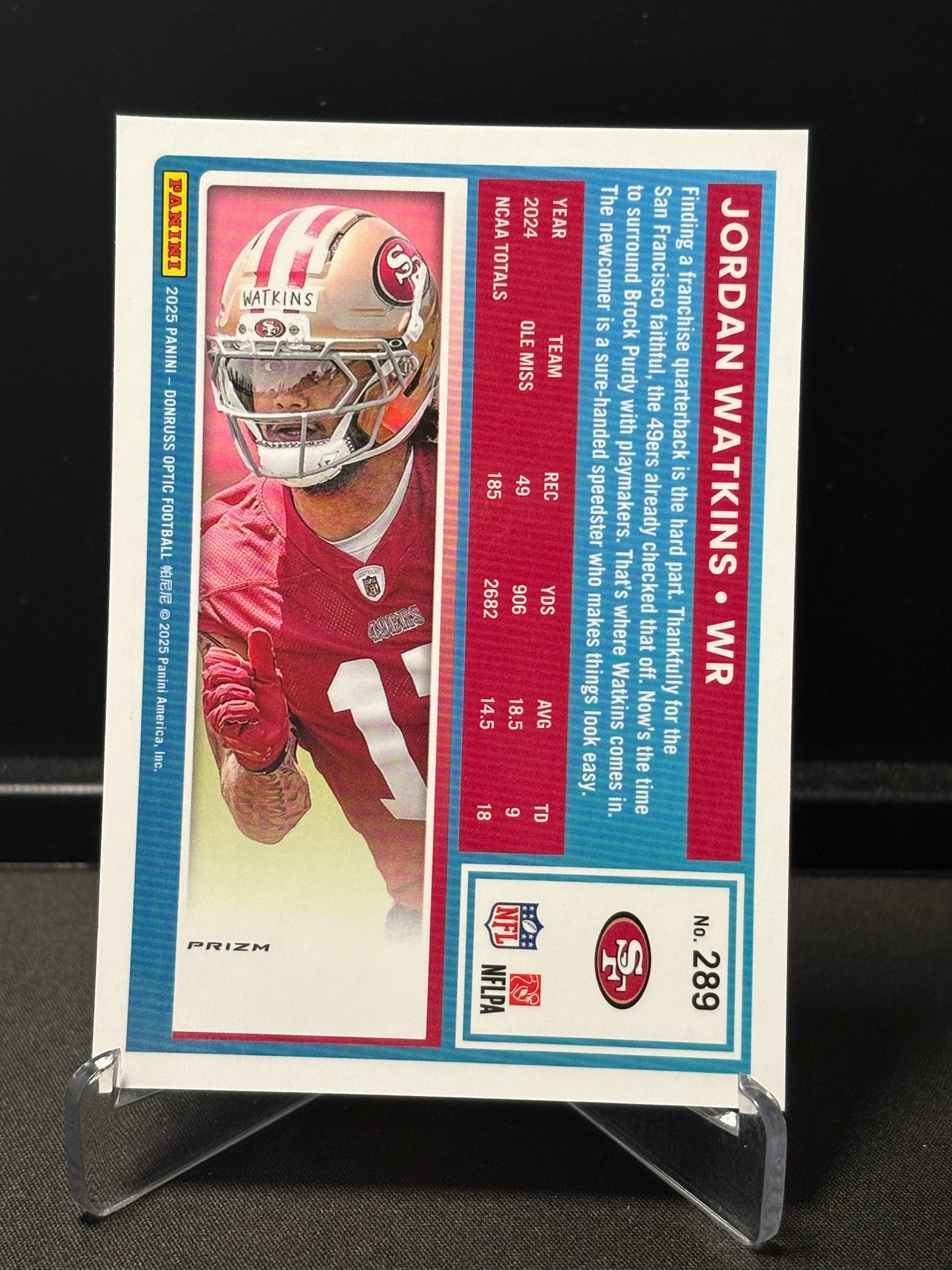 Jordan Watkins RC Donruss Optic 2025 "Blue Hyper" San Francisco 49ers