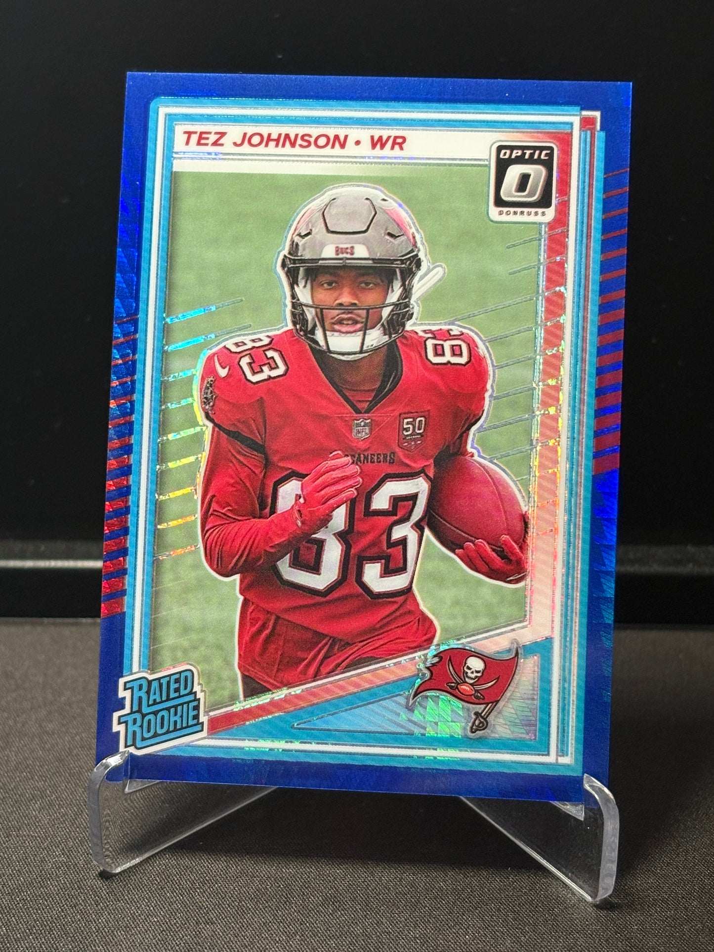 Tez Johnson RC Donruss Optic 2025 "Blue Hyper" Tampa Bay Buccaneers