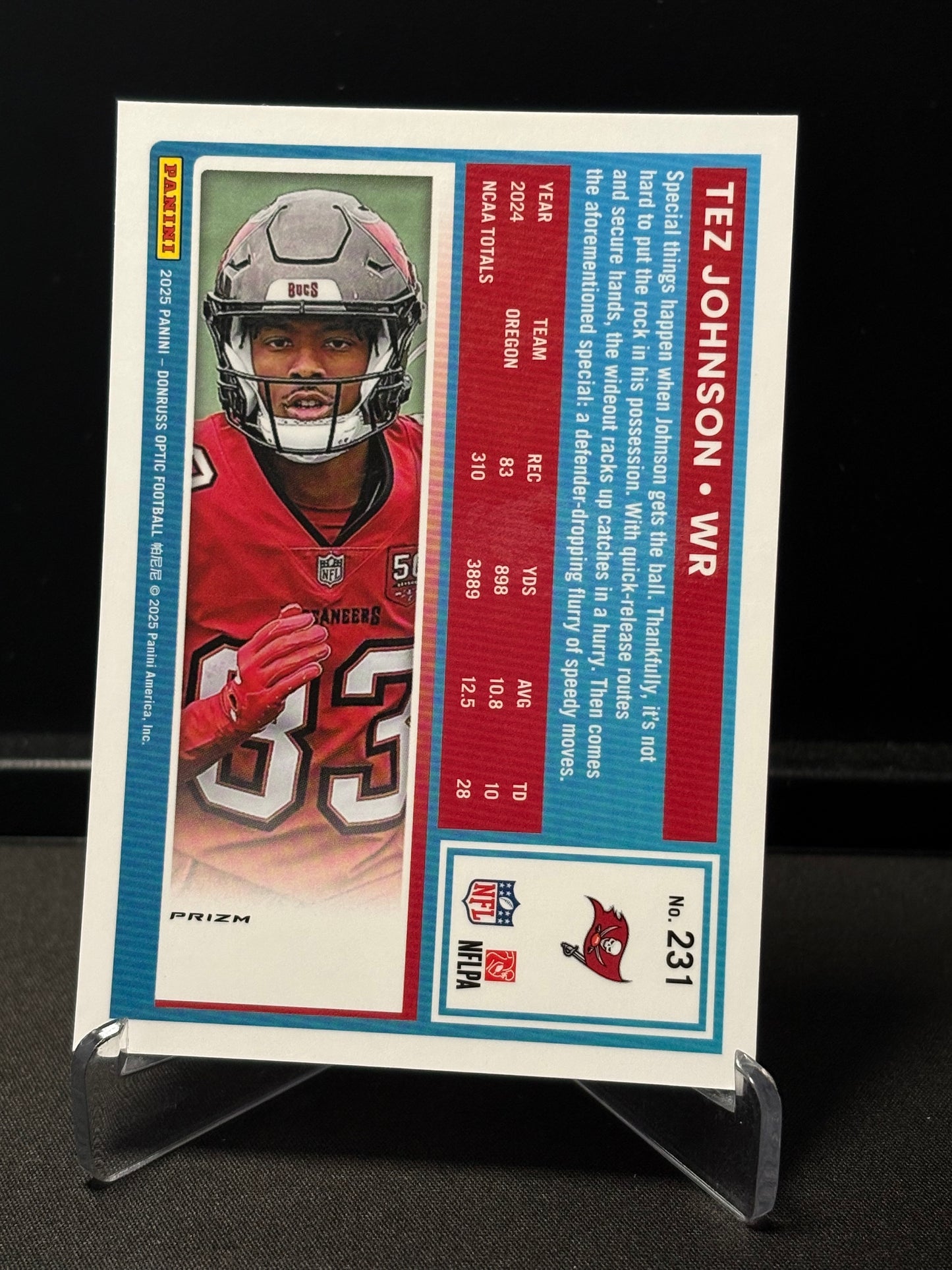 Tez Johnson RC Donruss Optic 2025 "Blue Hyper" Tampa Bay Buccaneers