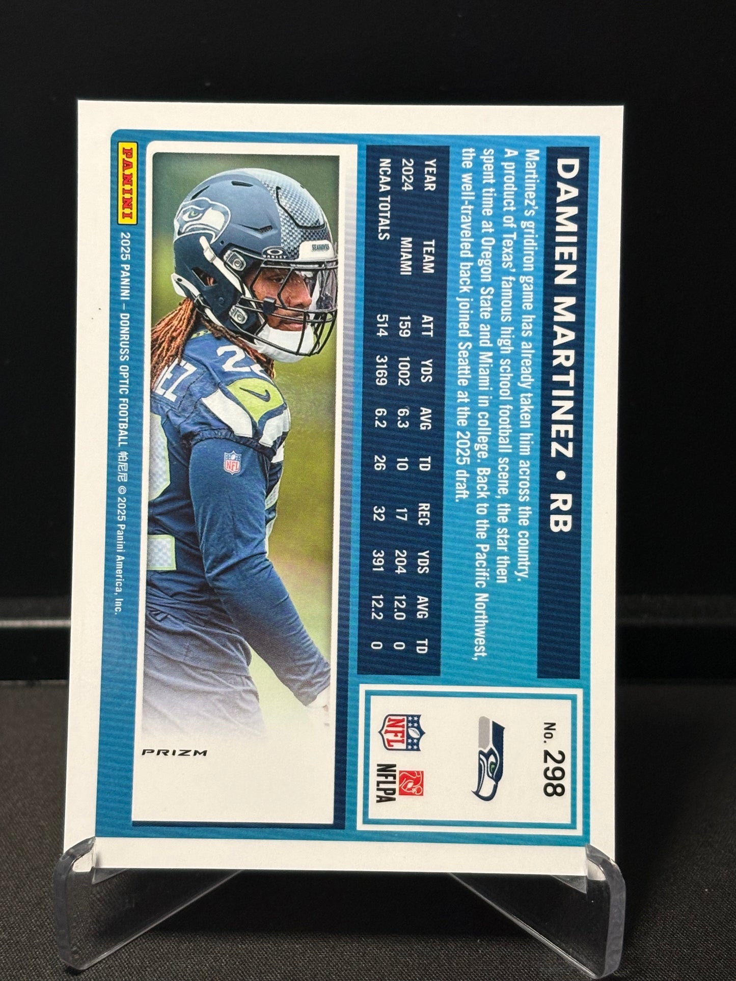 Damien Martinez RC Donruss Optic 2025 "Blue Hyper" Seattle Seahawks