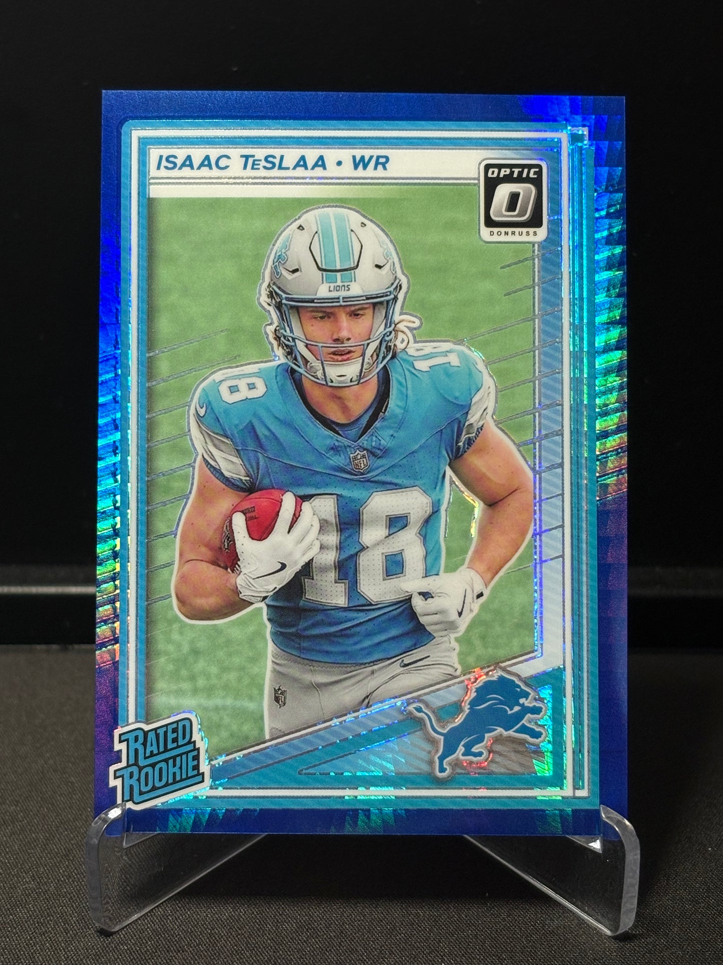 Isaac Teslaa RC Donruss Optic 2025 "Blue Hyper" Detroit Lions