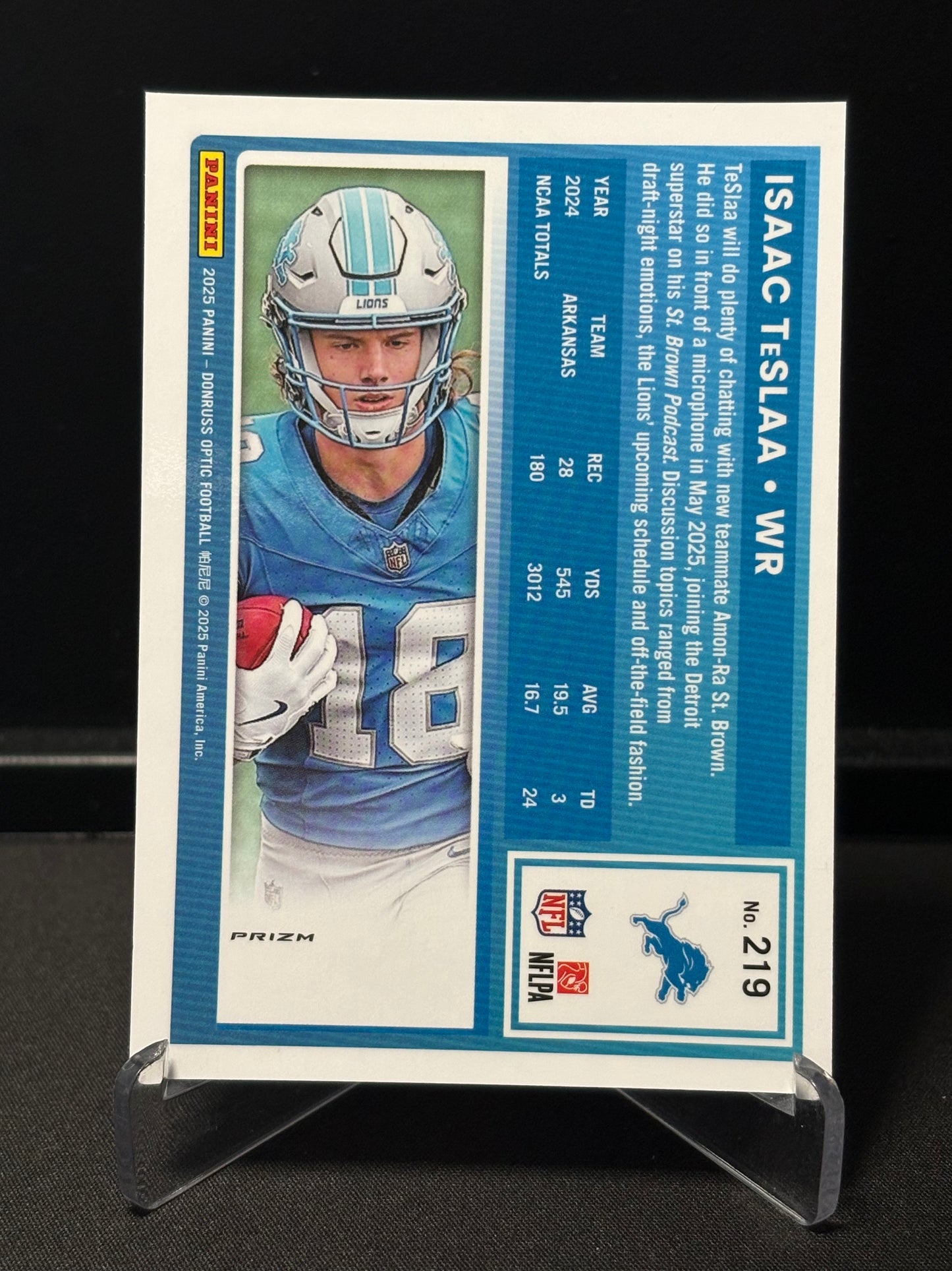 Isaac Teslaa RC Donruss Optic 2025 "Blue Hyper" Detroit Lions