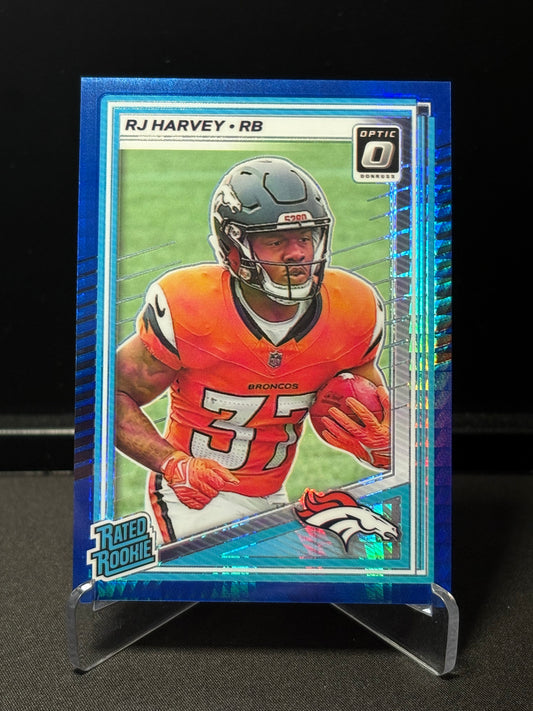RJ Harvey RC Donruss Optic 2025 "Blue Hyper" Denver Broncos
